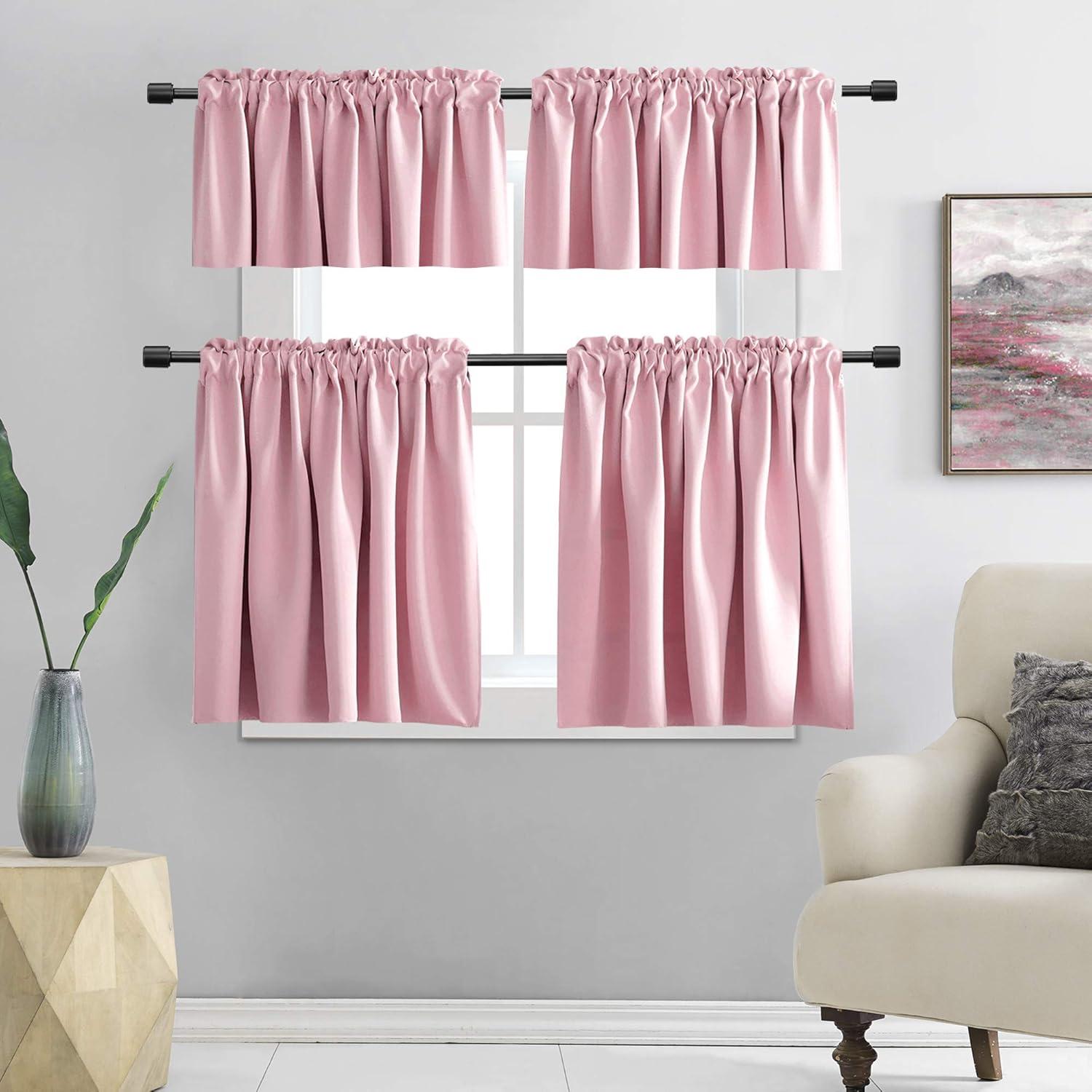 Cortinas Cortas Rosadas DONREN 2 Paneles Opacas 42x76cm