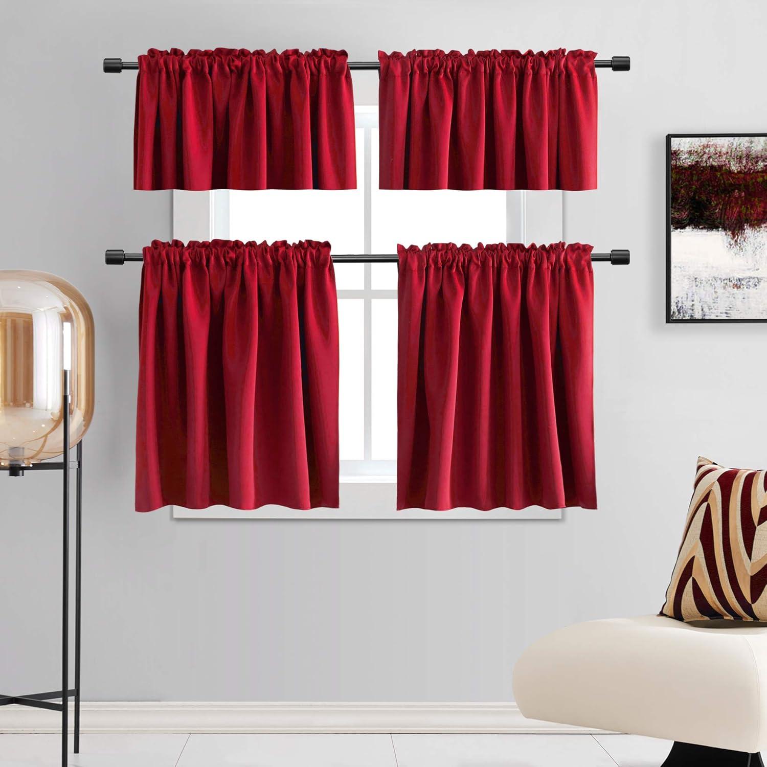 Cortinas Opacas DONREN Rojo 42x24 cm para Ventanas