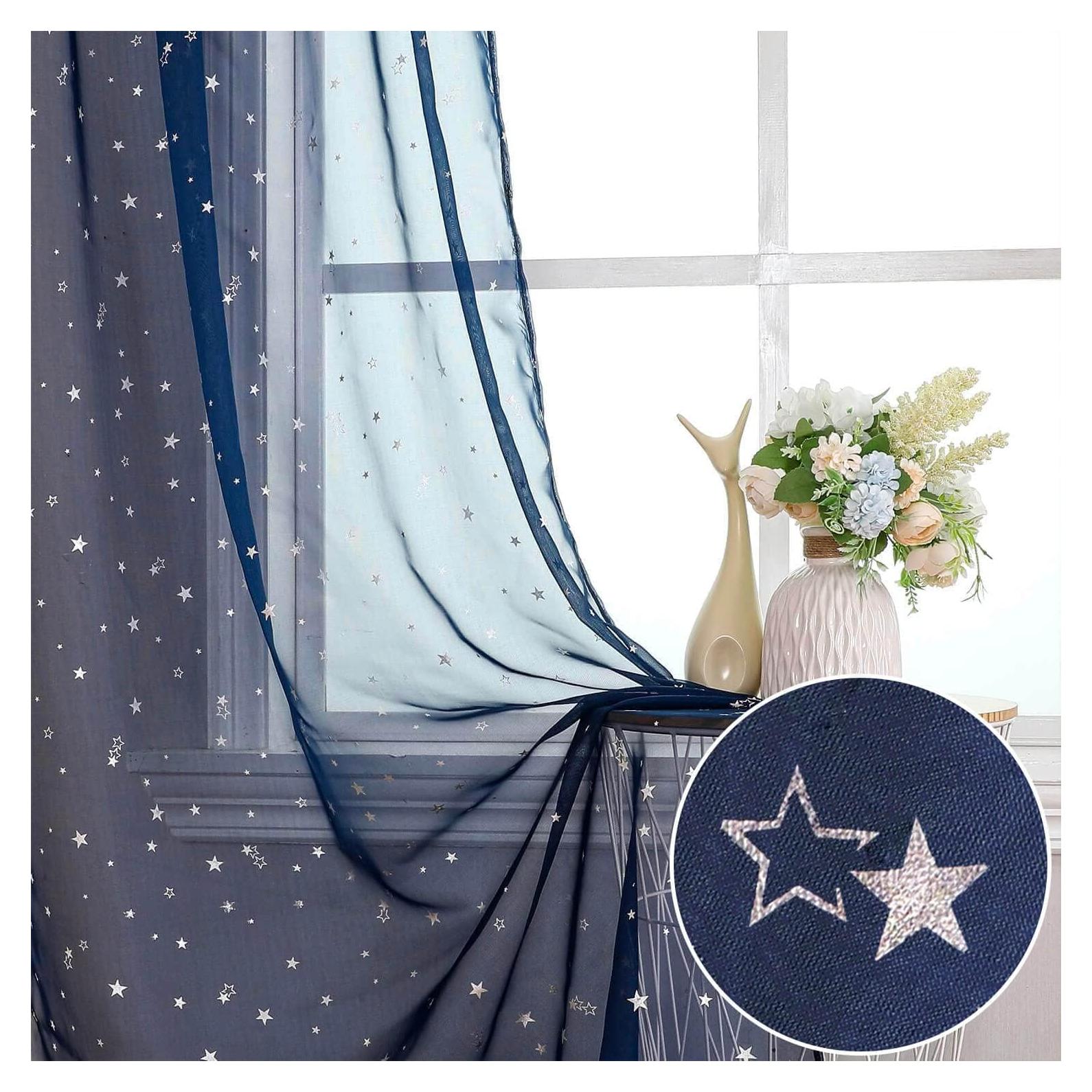 Cortinas Transparentes WUBODTI Estrellas Plateadas 99x269 cm