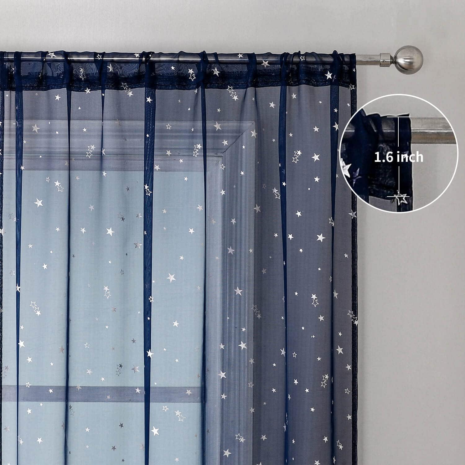 Cortinas Transparentes WUBODTI Estrellas Plateadas 99x269 cm