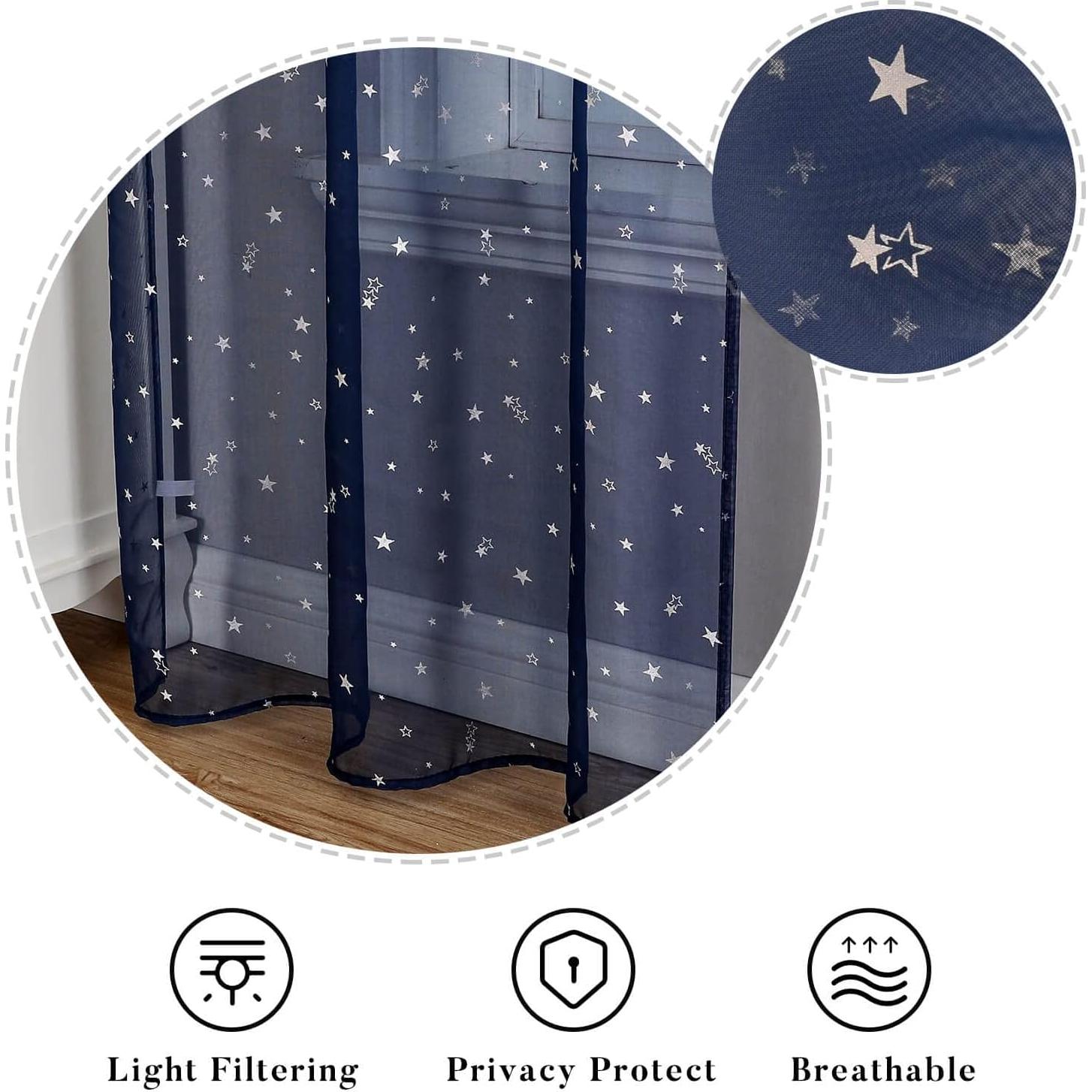 Cortinas Transparentes WUBODTI Estrellas Plateadas 99x269 cm