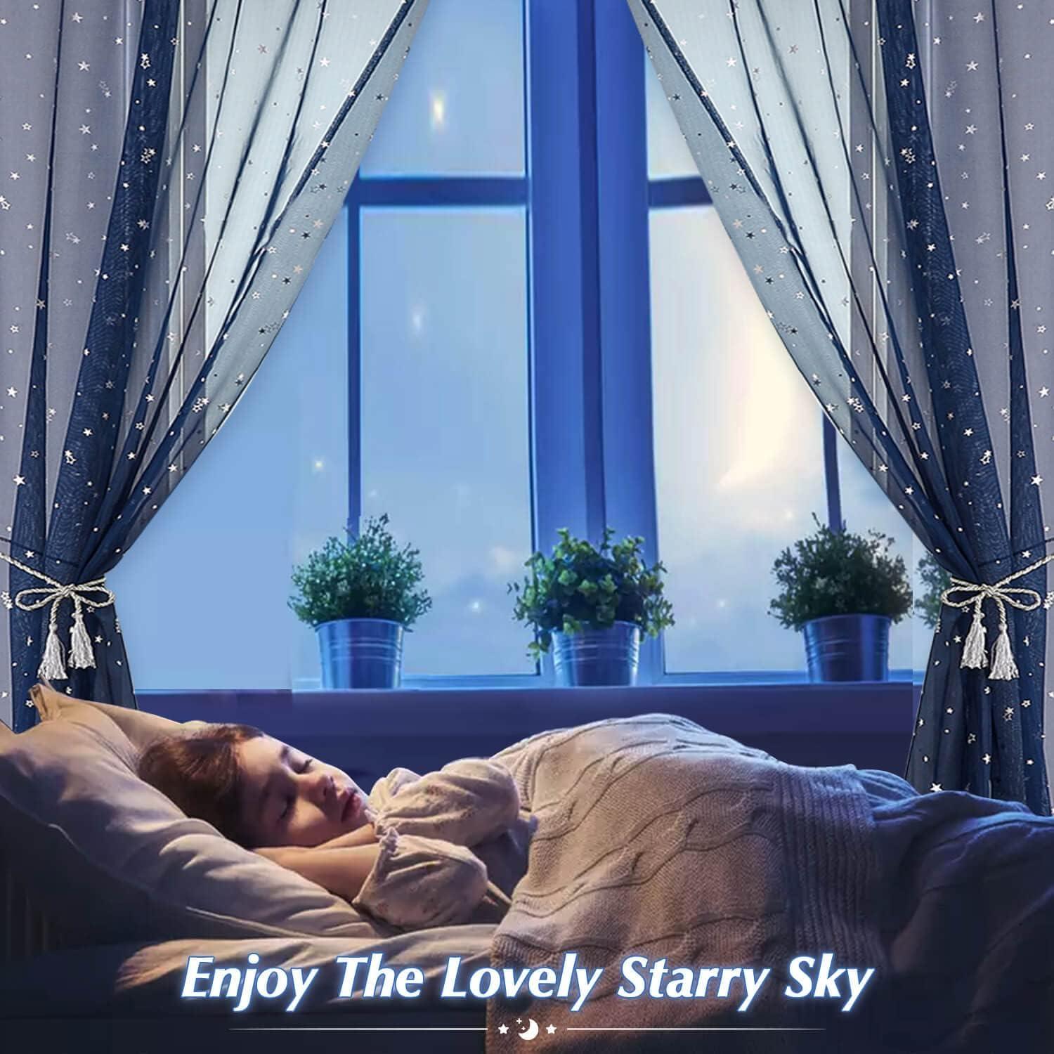 Cortinas Transparentes WUBODTI Estrellas Plateadas 99x269 cm