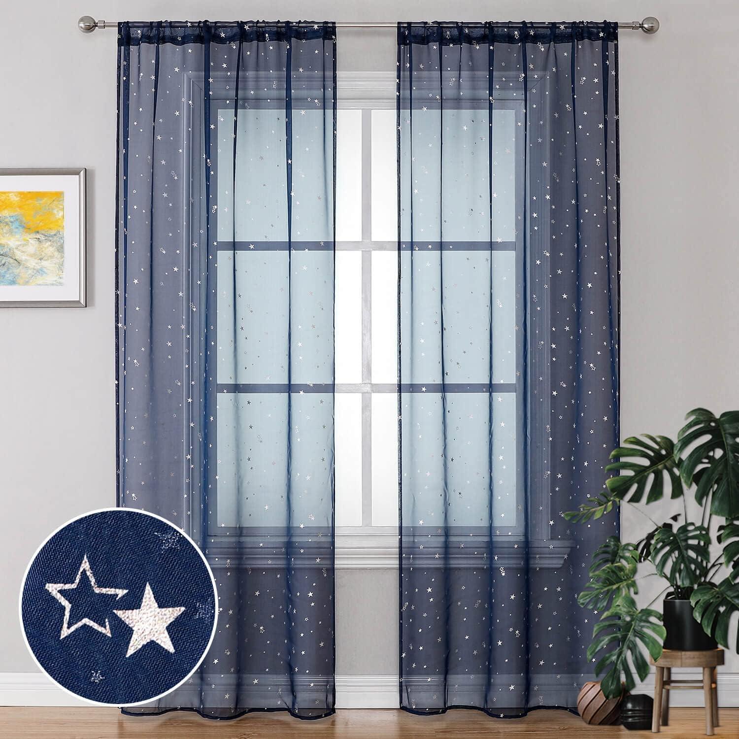 Cortinas Transparentes WUBODTI Estrellas Plateadas 99x269 cm