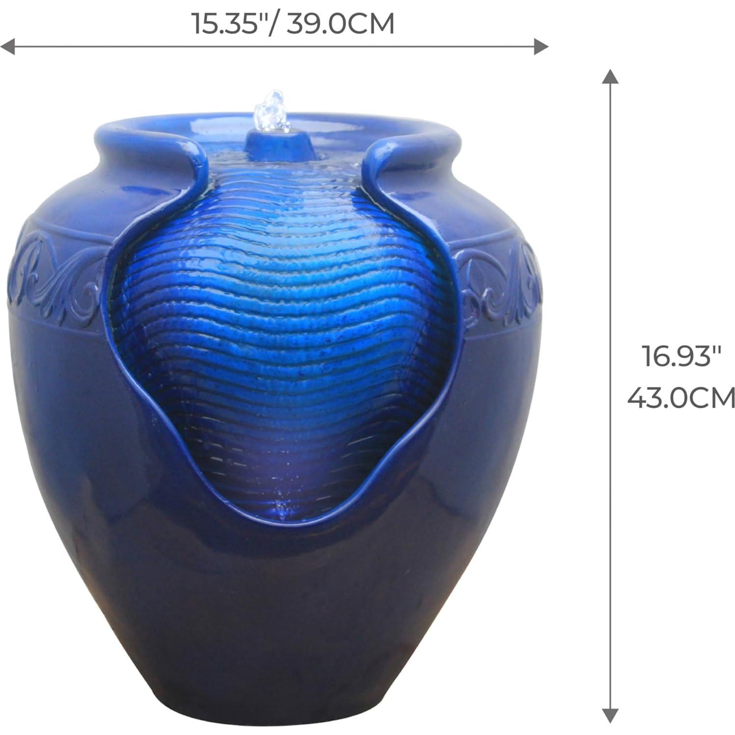 Fuente de Agua de Maceta Esmaltada Teamson Home 43 cm Azul LED