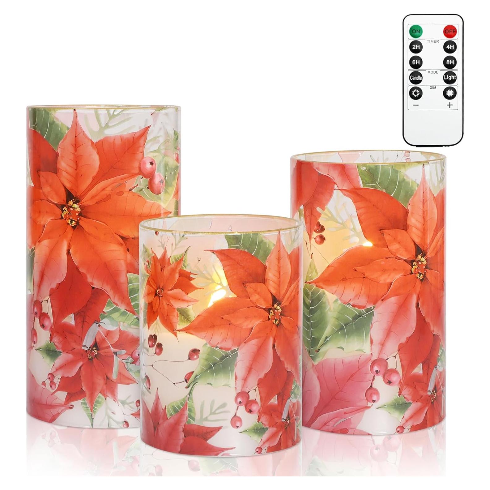 Velas LED Sin Llama Poinsettia GORGE MOMENT 3 Piezas
