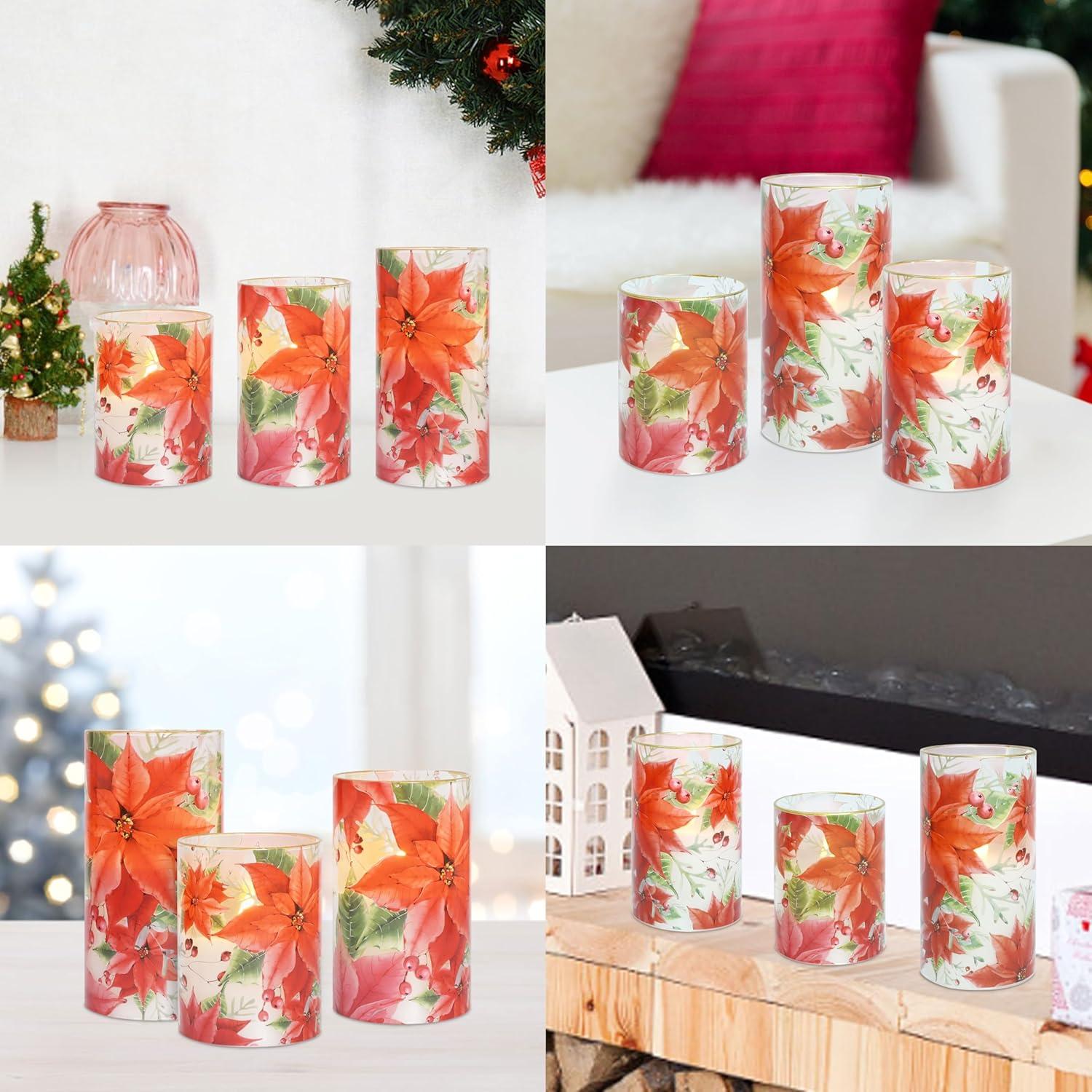 Velas LED Sin Llama Poinsettia GORGE MOMENT 3 Piezas