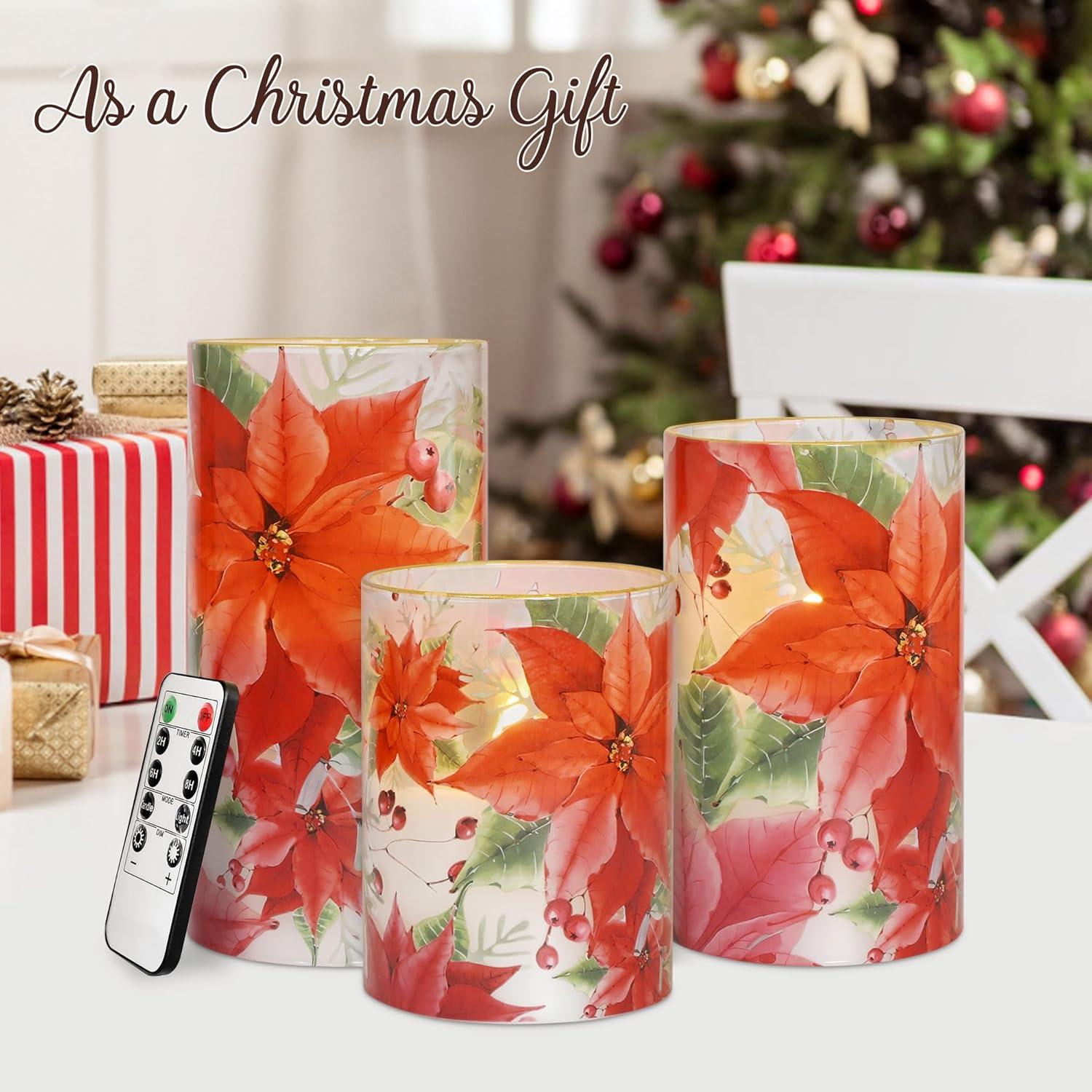 Velas LED Sin Llama Poinsettia GORGE MOMENT 3 Piezas