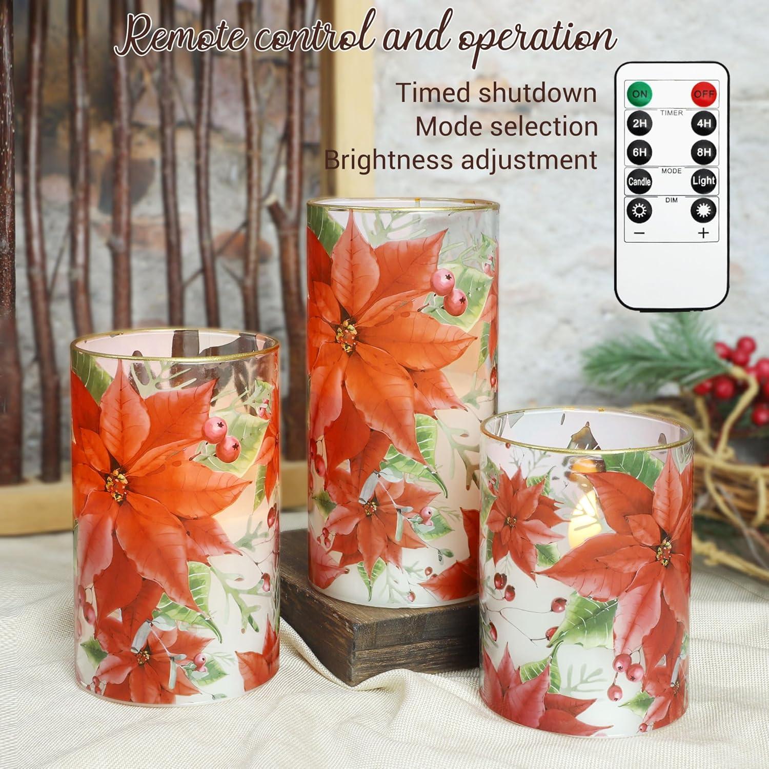 Velas LED Sin Llama Poinsettia GORGE MOMENT 3 Piezas