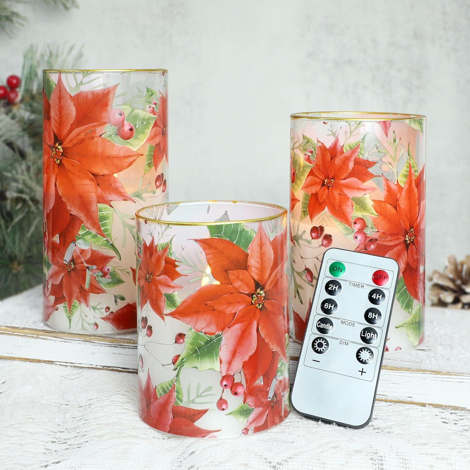 Velas LED Sin Llama Poinsettia GORGE MOMENT 3 Piezas