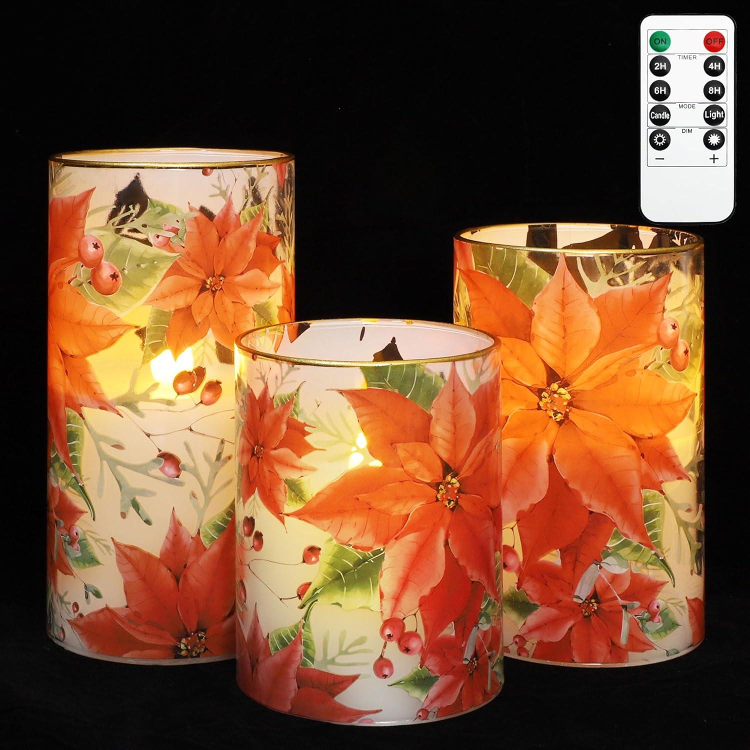 Velas LED Sin Llama Poinsettia GORGE MOMENT 3 Piezas