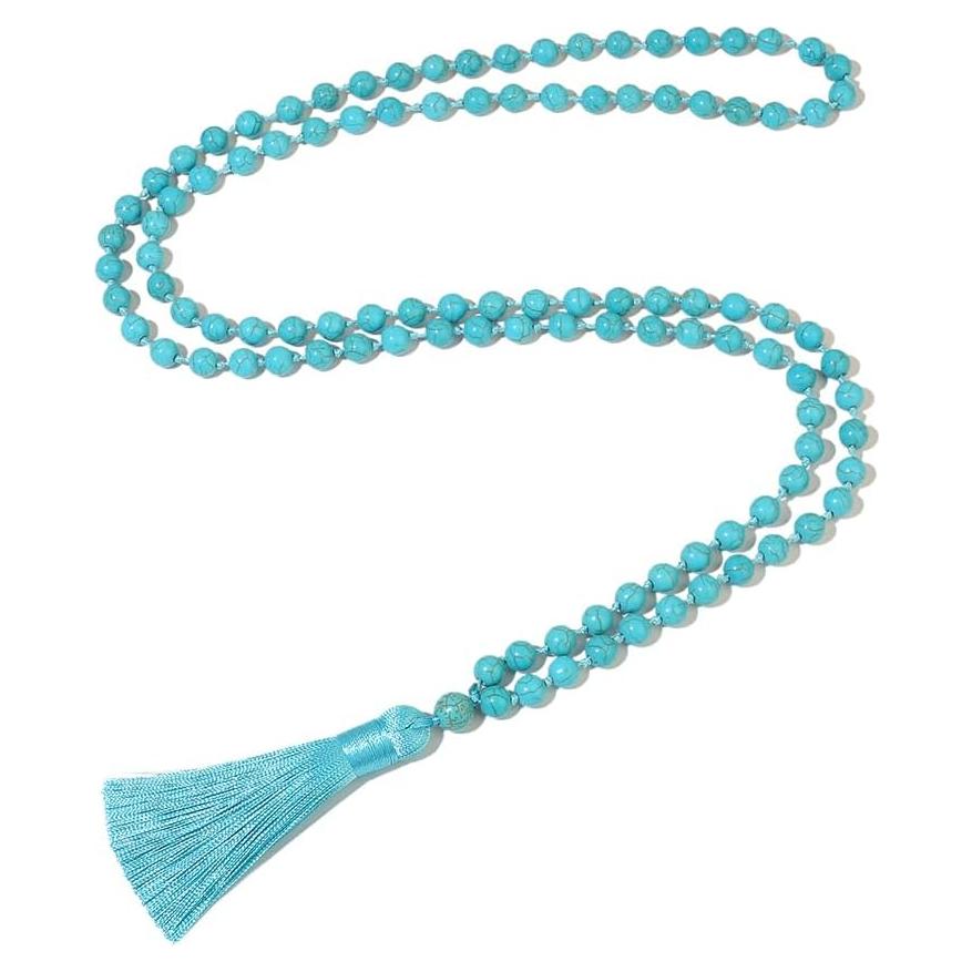 Collar Mala de 108 cuentas de Turquesa Azul natural 8mm