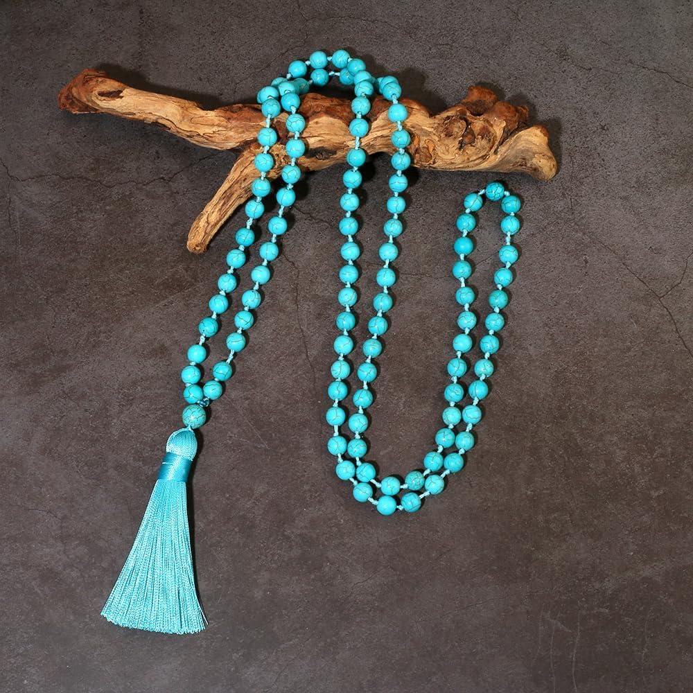 Collar Mala de 108 cuentas de Turquesa Azul natural 8mm