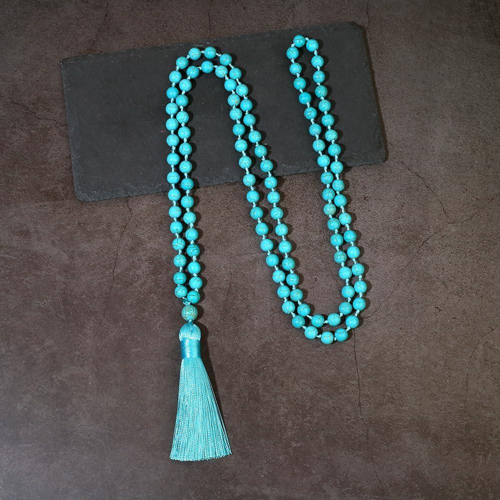 Collar Mala de 108 cuentas de Turquesa Azul natural 8mm