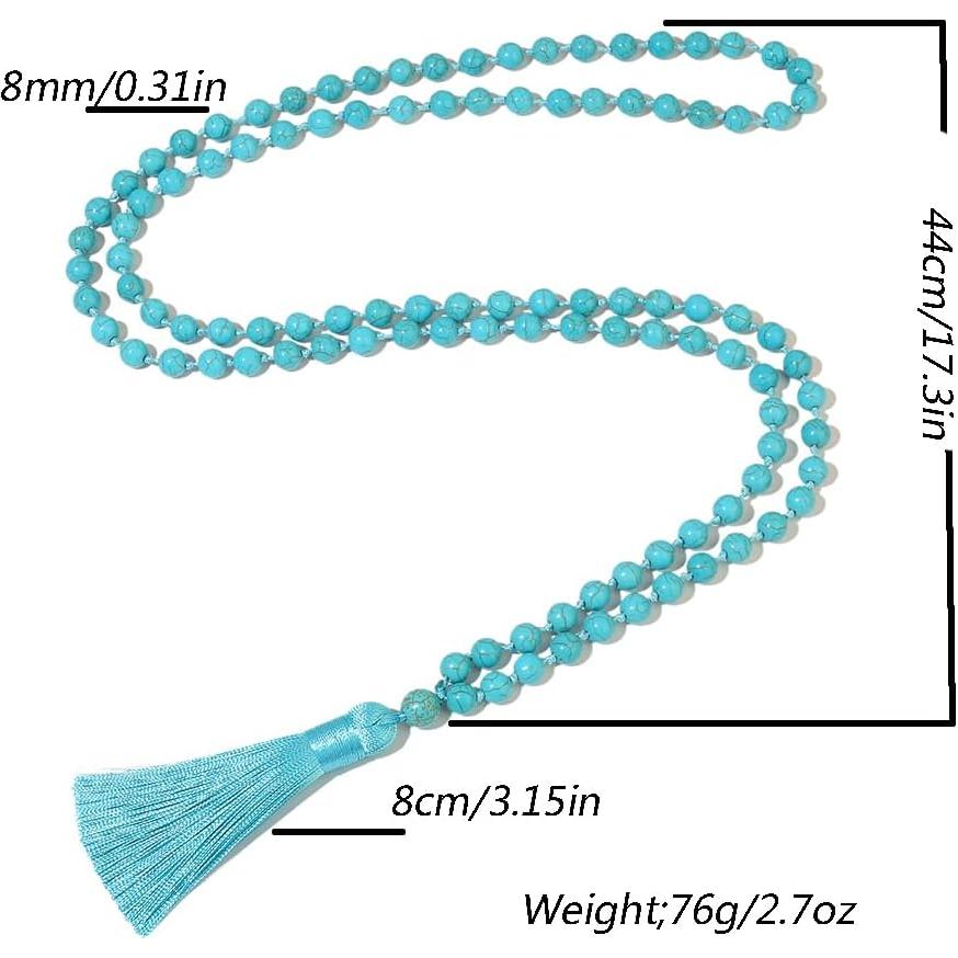 Collar Mala de 108 cuentas de Turquesa Azul natural 8mm
