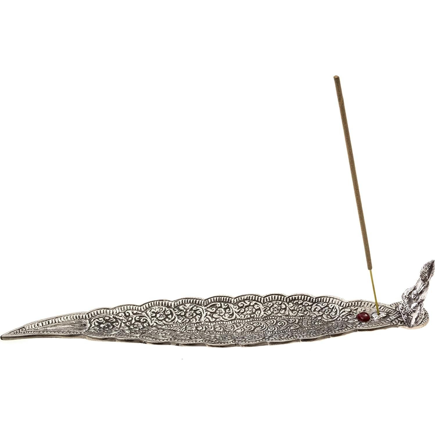 Soporte de Incienso Buda - 33 cm Aluminio Plata Decorativo