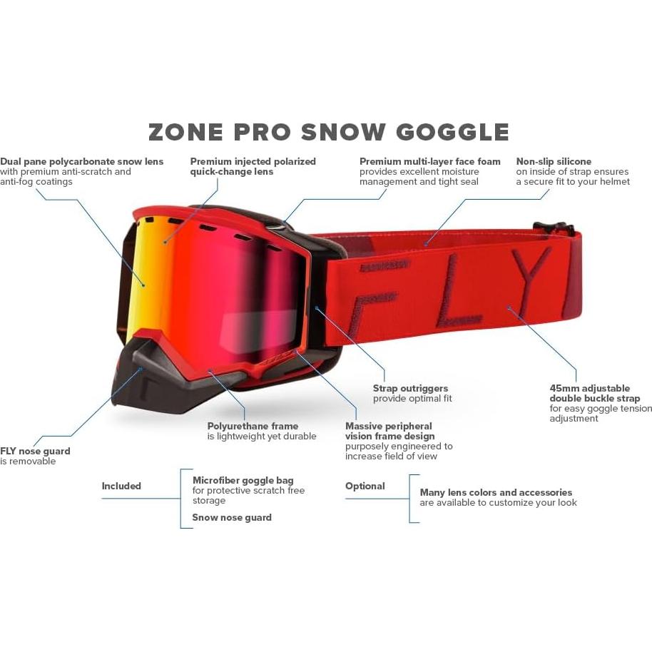 Gafas de Nieve Fly Racing 2023 Zone Pro Adulto Negro/Hi-Vis