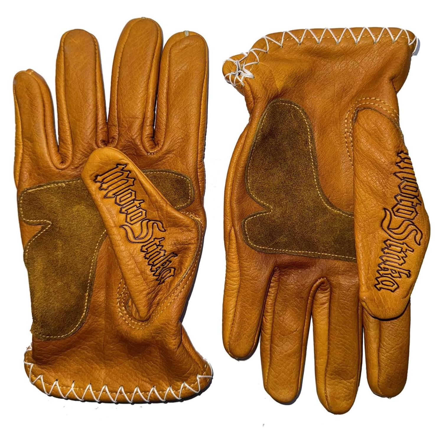 Guantes de motocicleta de cuero yak retro hechos a mano - Pequeño caqui