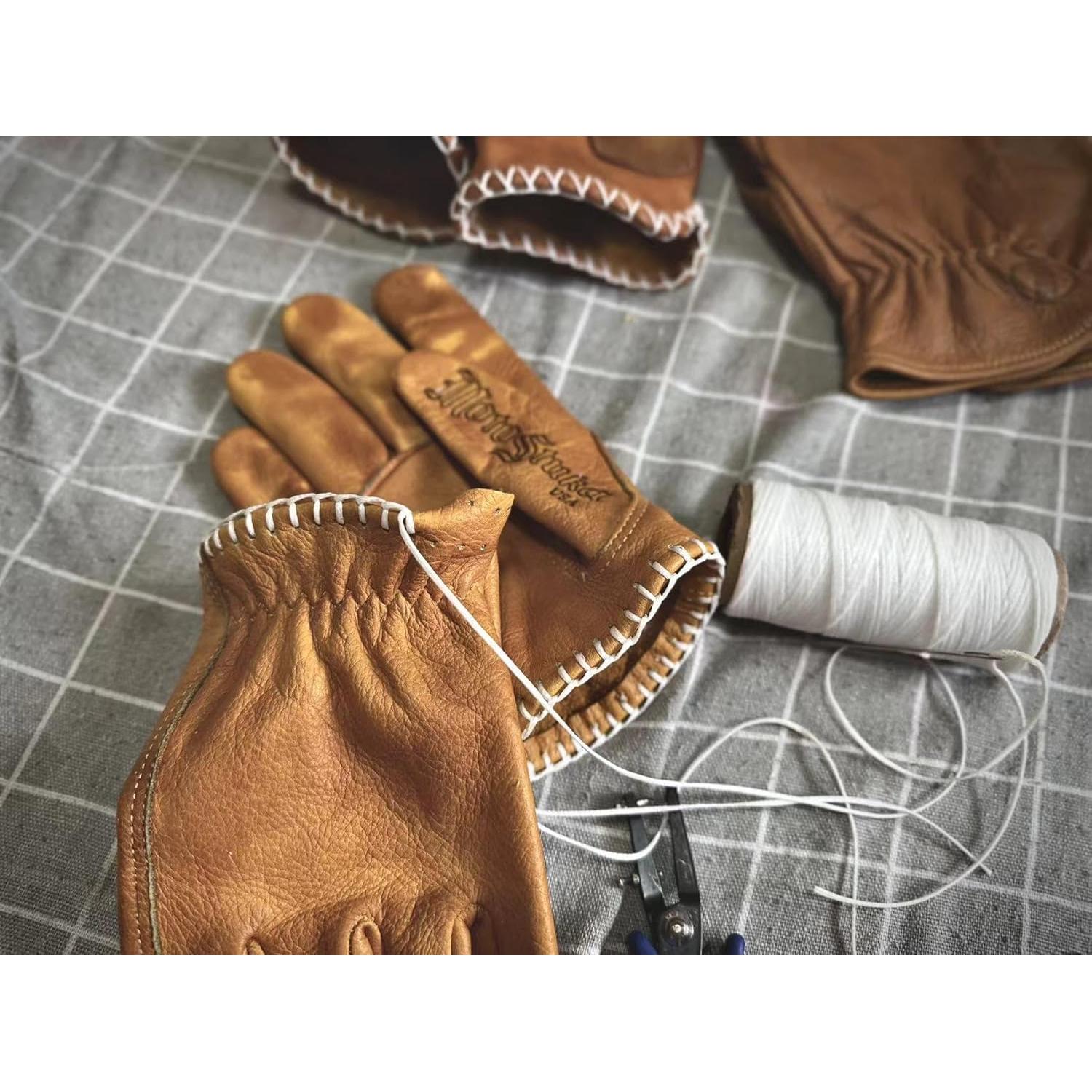 Guantes de motocicleta de cuero yak retro hechos a mano - Pequeño caqui