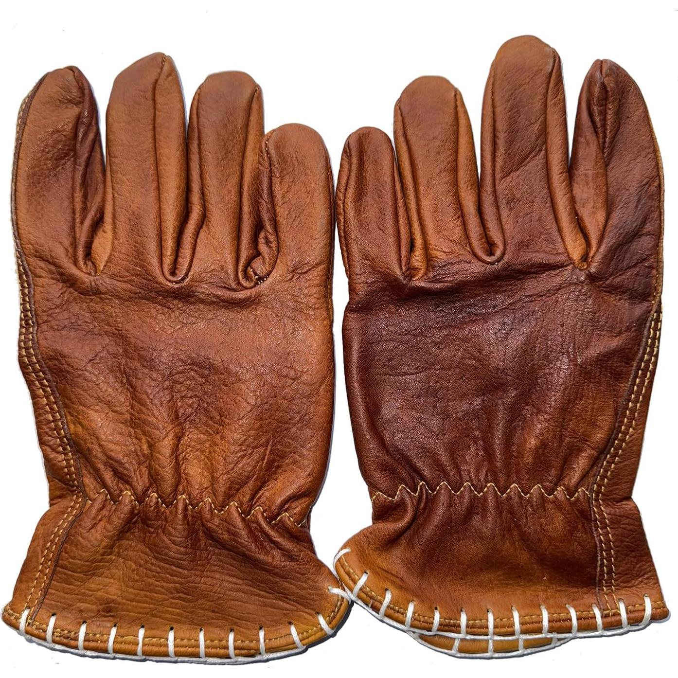 Guantes de Cuero Retro Hechos a Mano para Motocicleta - Marrón Oscuro