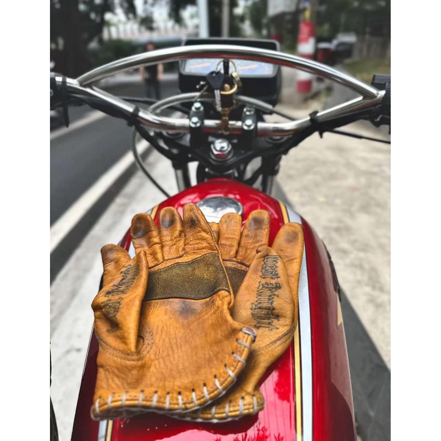Guantes de Cuero Retro Hechos a Mano para Motocicleta - Marrón Oscuro