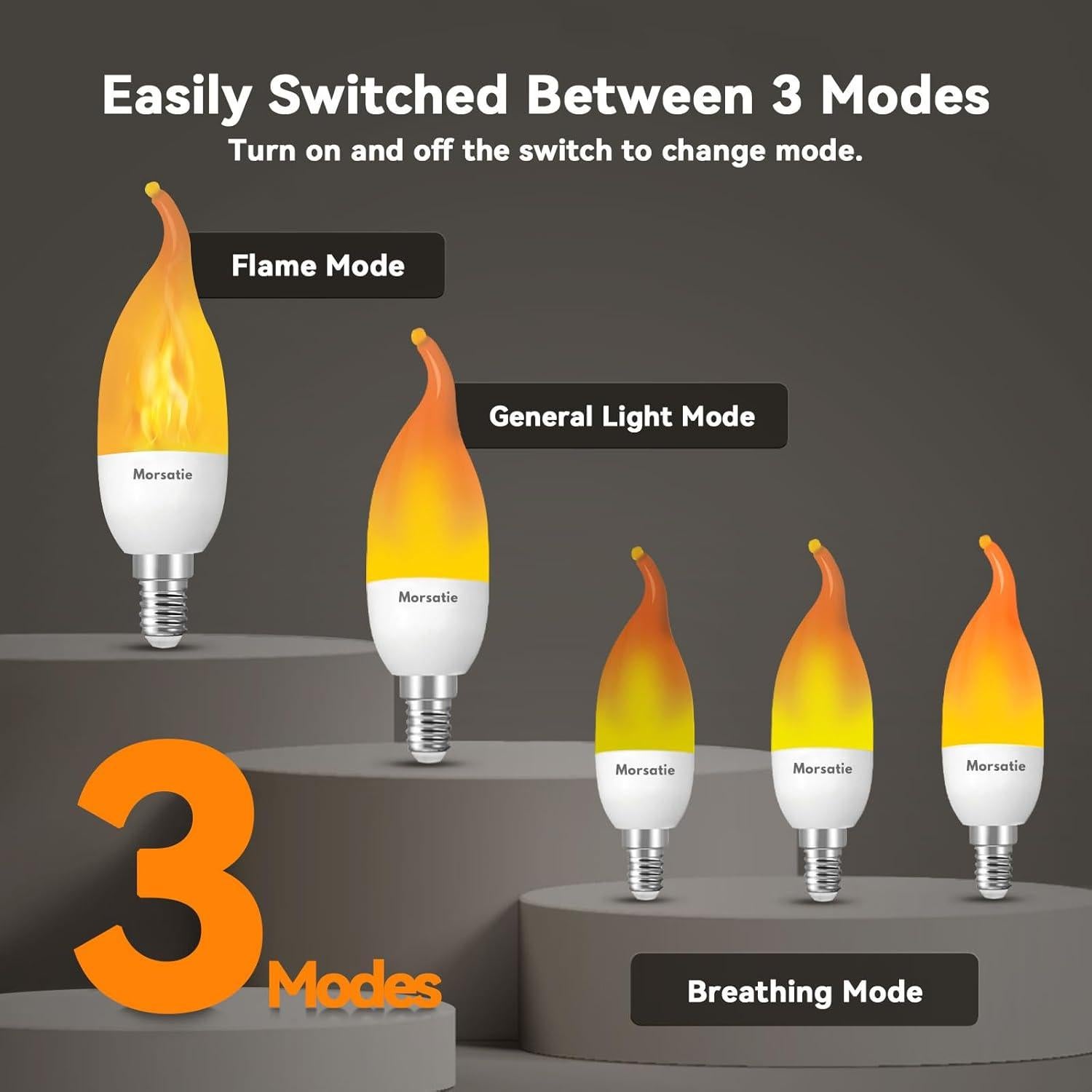 Bombillas LED de Llama Morsatie E12 2 Paquete 3 Modos