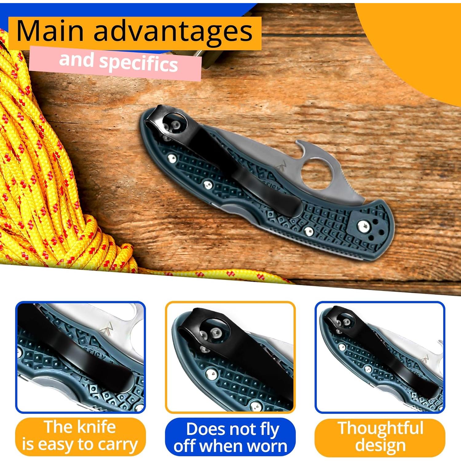 Clip de bolsillo Reluen para Spyderco C81 C10 C11 - Titanio 55x12mm