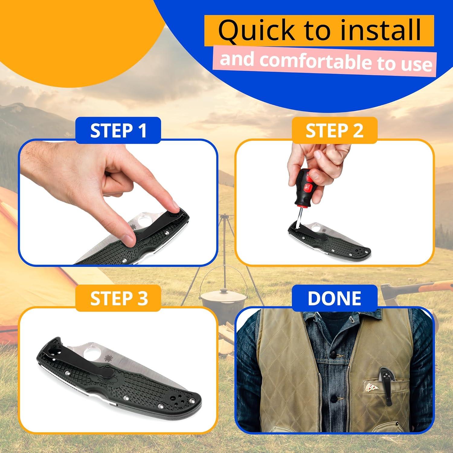 Clip de bolsillo Reluen para Spyderco C81 C10 C11 - Titanio 55x12mm