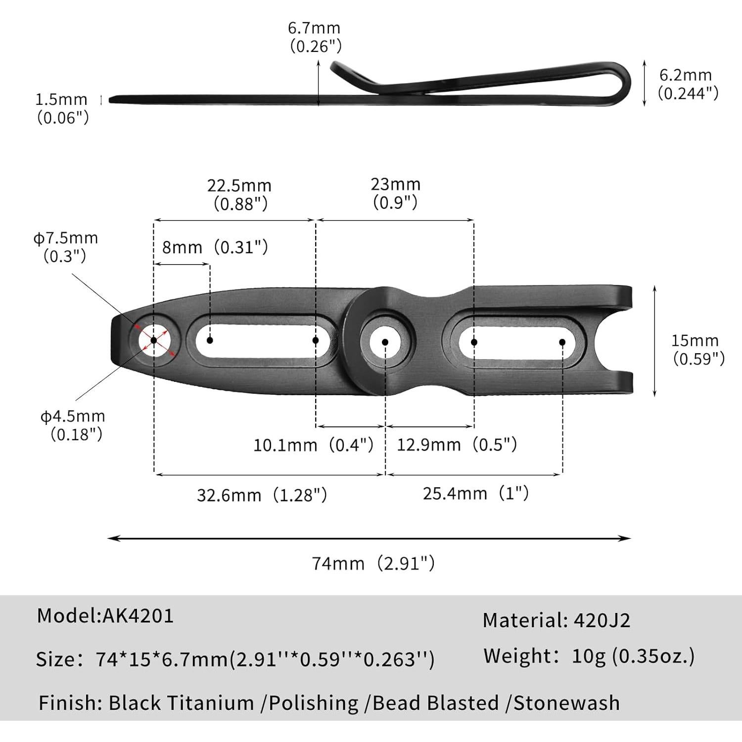 Clip de bolsillo TONIFE AK4201 para cuchillos - Pulido