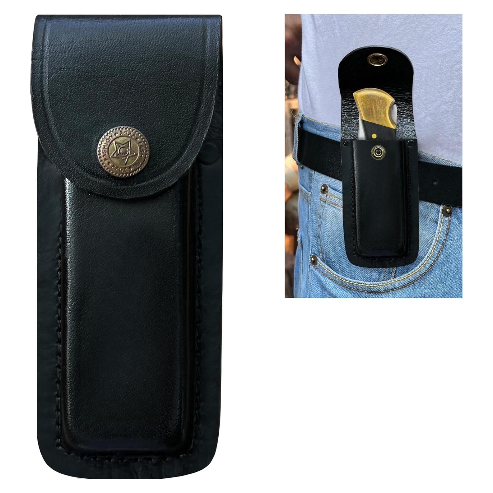 Funda de cuchillo de cuero LEATHUX 5.5" negra para cinturón