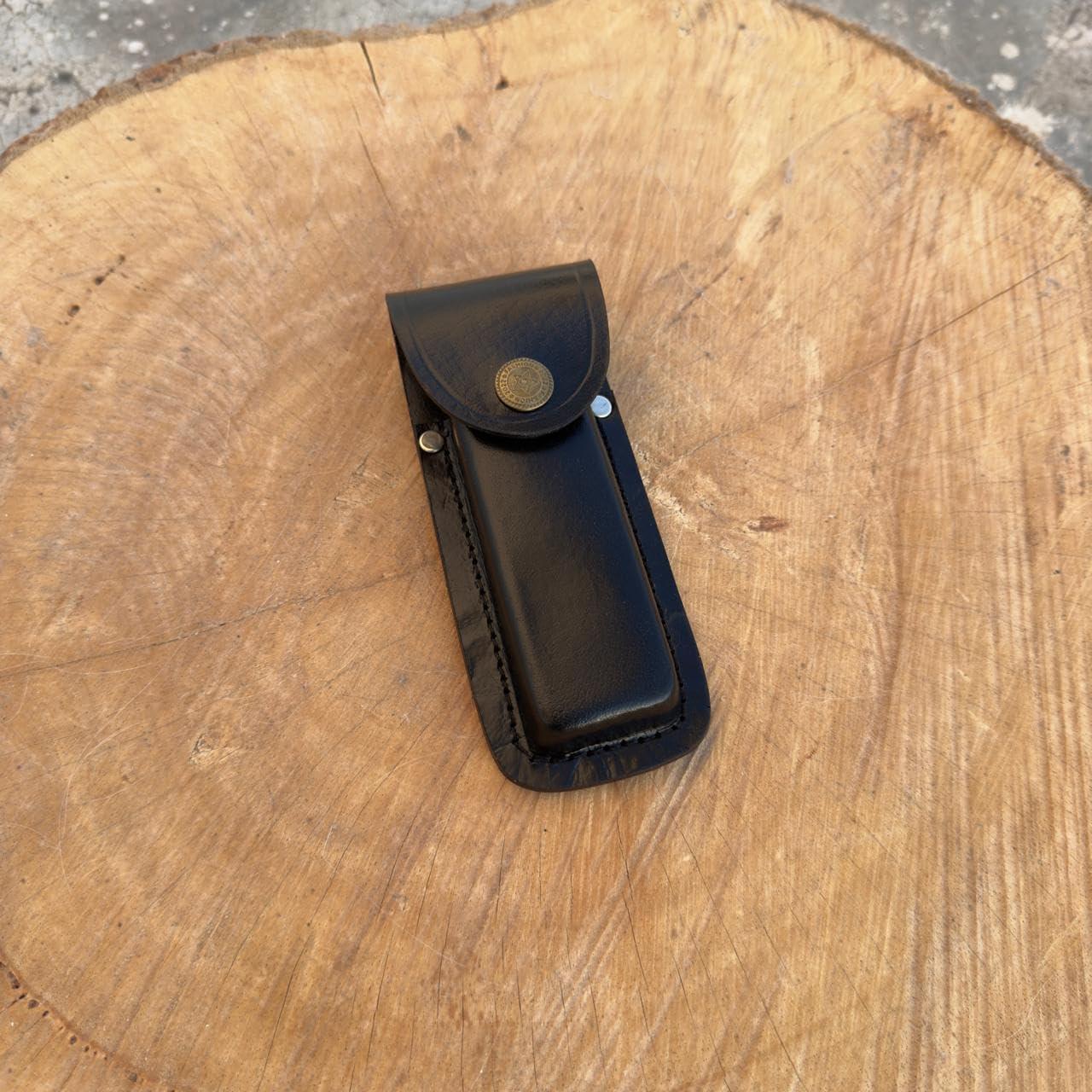 Funda de cuchillo de cuero LEATHUX 5.5" negra para cinturón