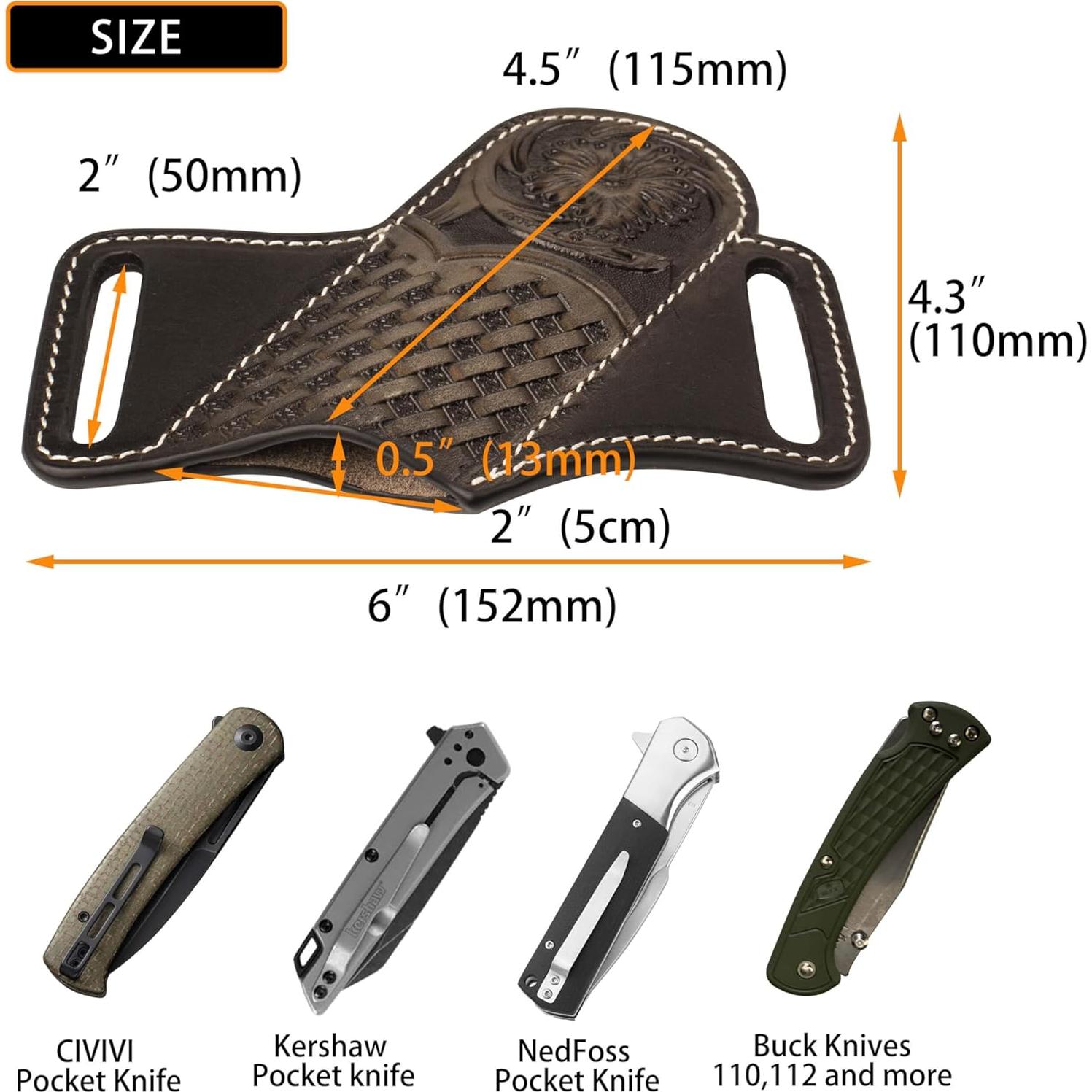 Funda de cuchillo de cuero HOGIKUO HOG24007-2 negra