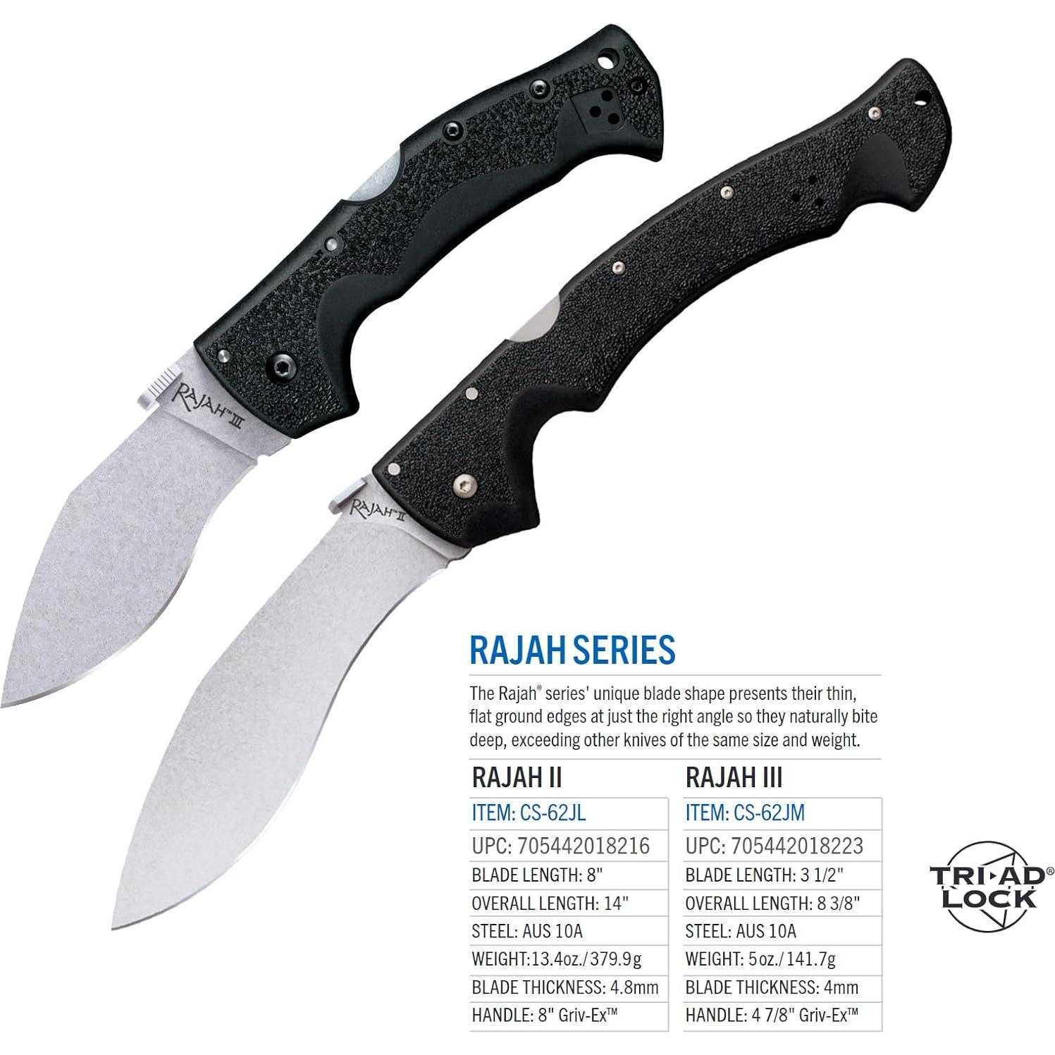 Cuchillo Plegable Frío Acero Rajah III 8.9 cm AUS10A Negro