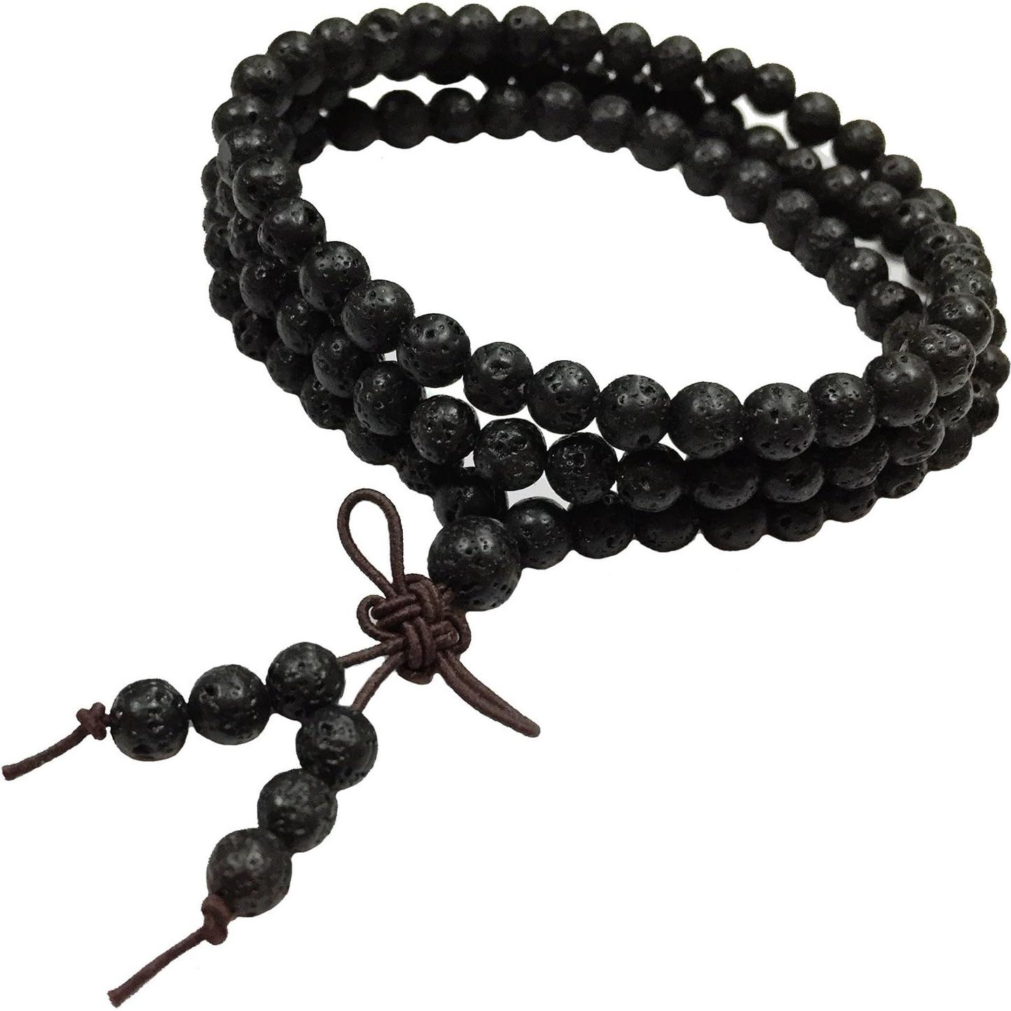 Pulsera Mala Budista MILAKOO 108 Cuentas de Lava 6mm