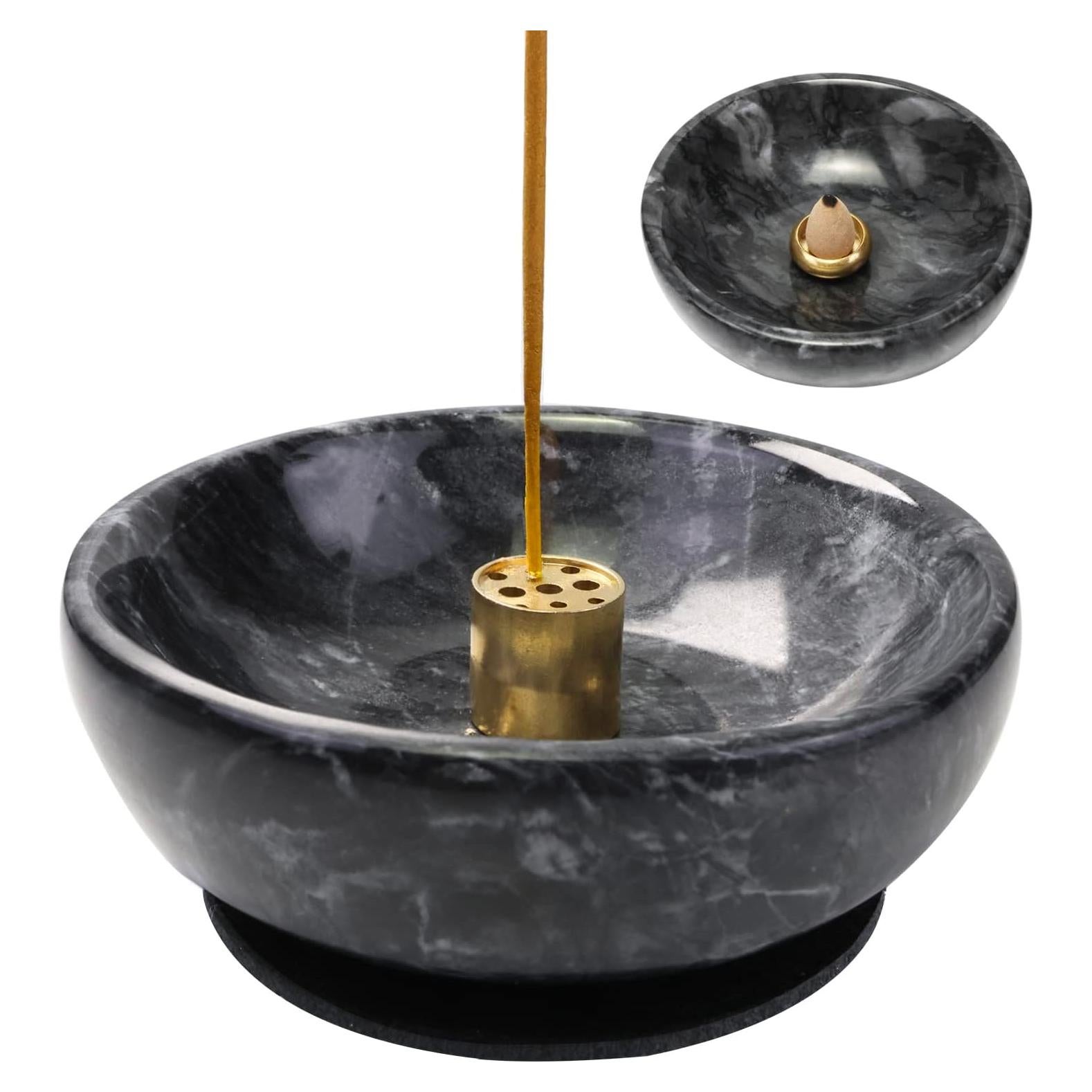 Quemador de Incienso de Mármol Natural vrupin 15 cm Negro