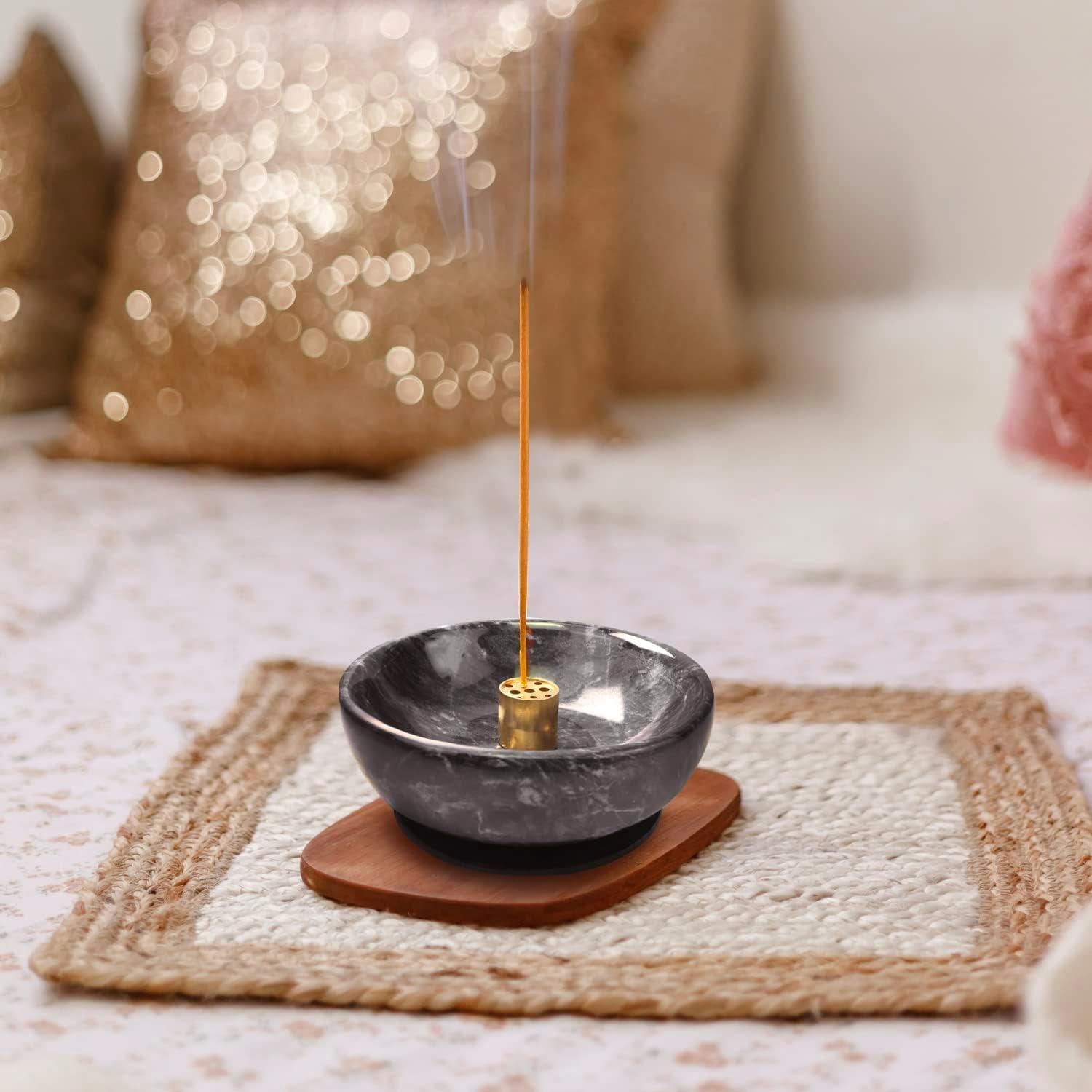 Quemador de Incienso de Mármol Natural vrupin 15 cm Negro