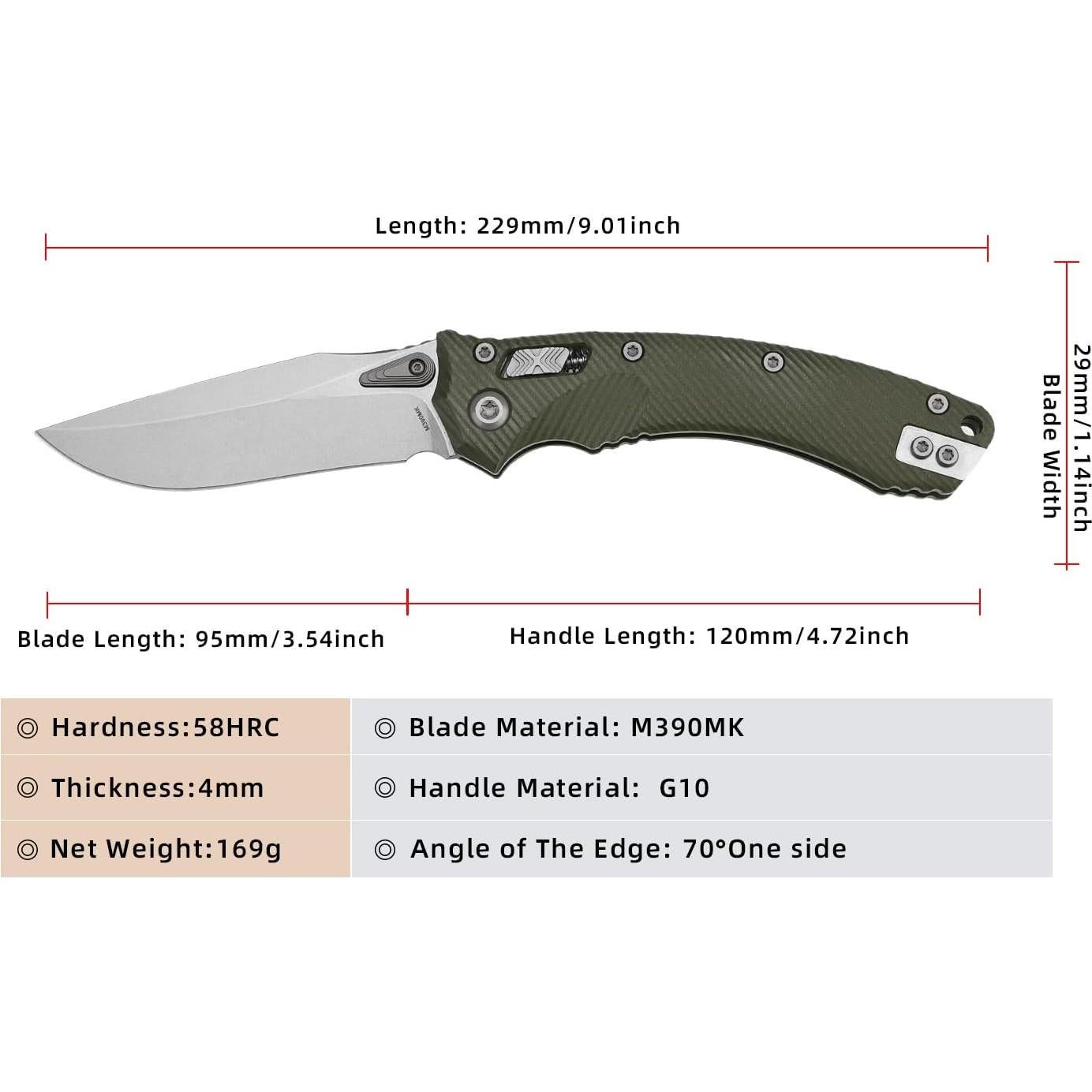 Cuchillo Plegable Genérico FlexRun-004 Acero M390 9.4 cm