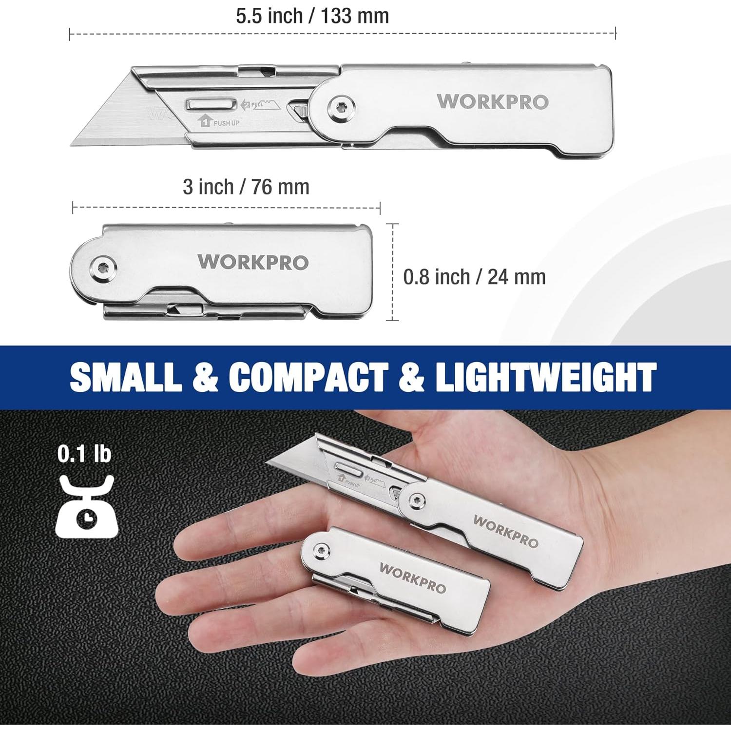 WORKPRO Juego de 3 cuchillos utilitarios plegables 14 cm