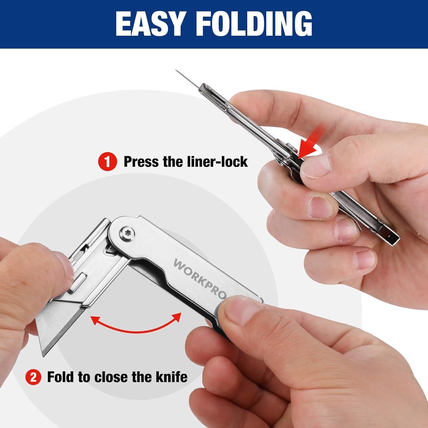 WORKPRO Juego de 3 cuchillos utilitarios plegables 14 cm