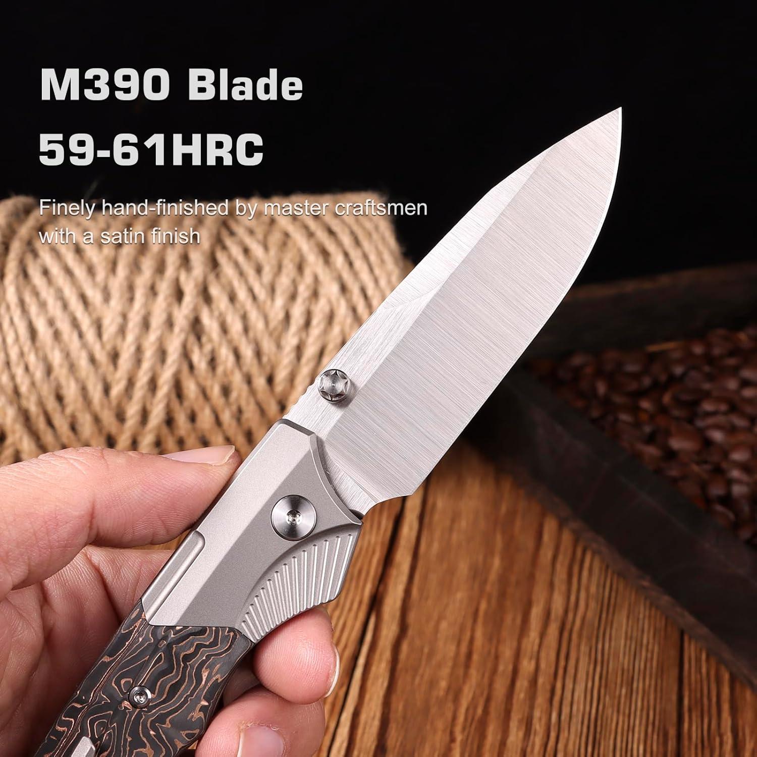 Cuchillo de bolsillo REMETTE WD107, titanio, hoja M390 8.33cm