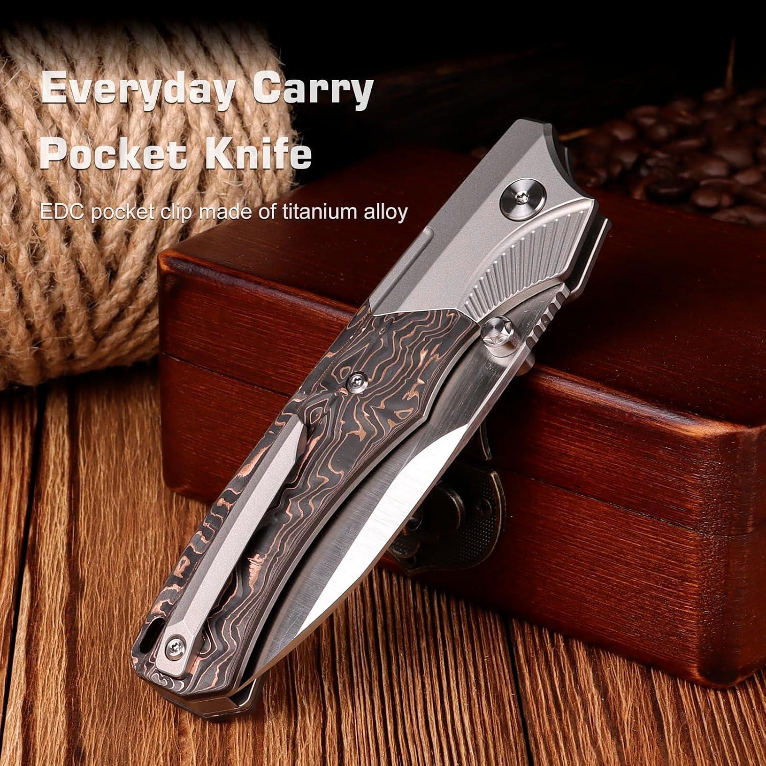 Cuchillo de bolsillo REMETTE WD107, titanio, hoja M390 8.33cm