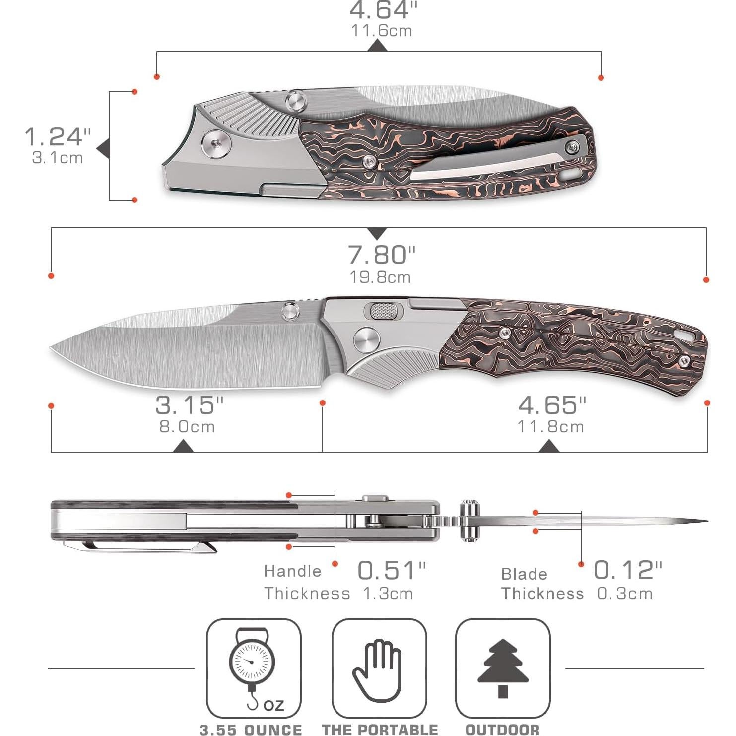 Cuchillo de bolsillo REMETTE WD107, titanio, hoja M390 8.33cm