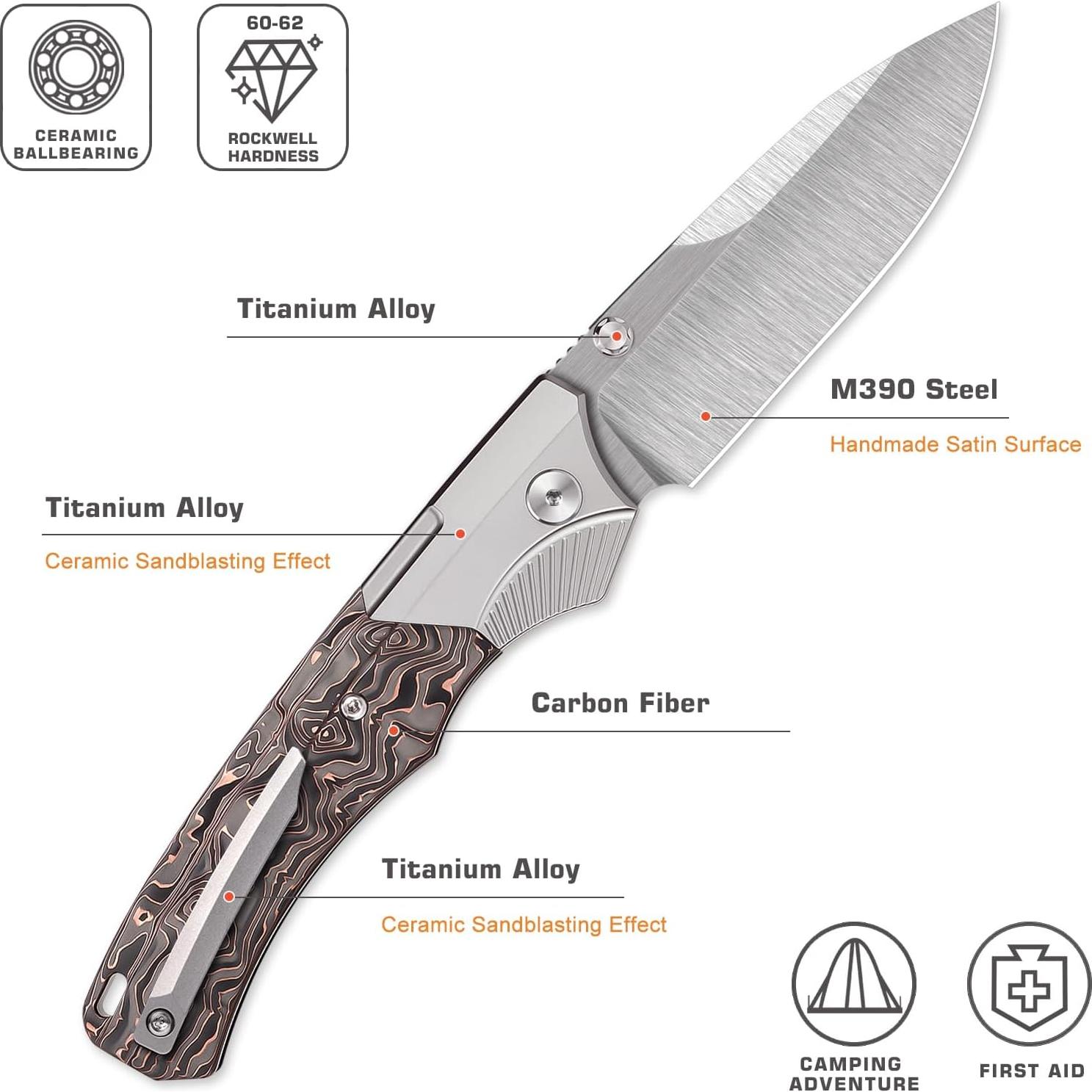 Cuchillo de bolsillo REMETTE WD107, titanio, hoja M390 8.33cm