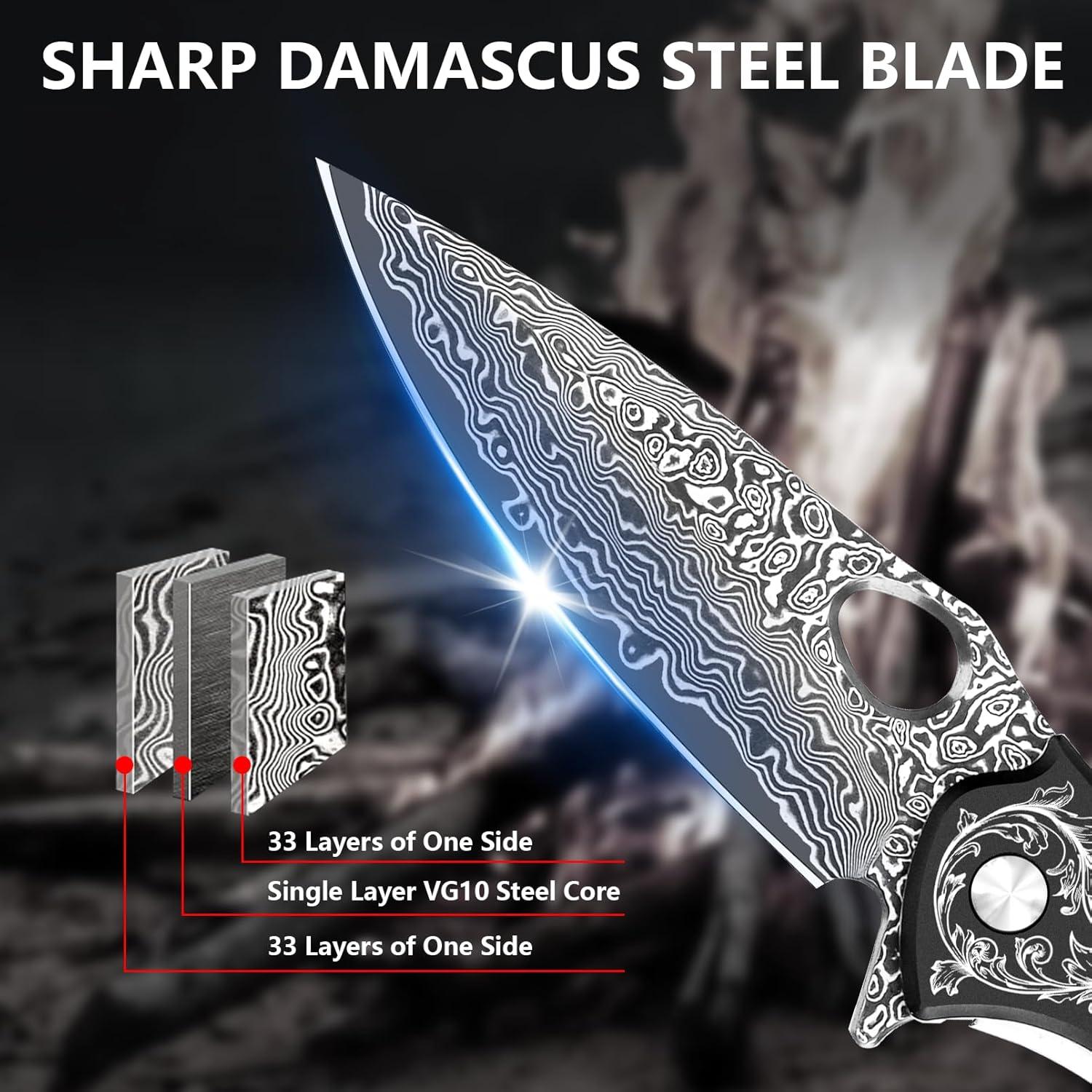 Cuchillo de Bolsillo KOMWERO Damasco VG10 7.5cm Plegable