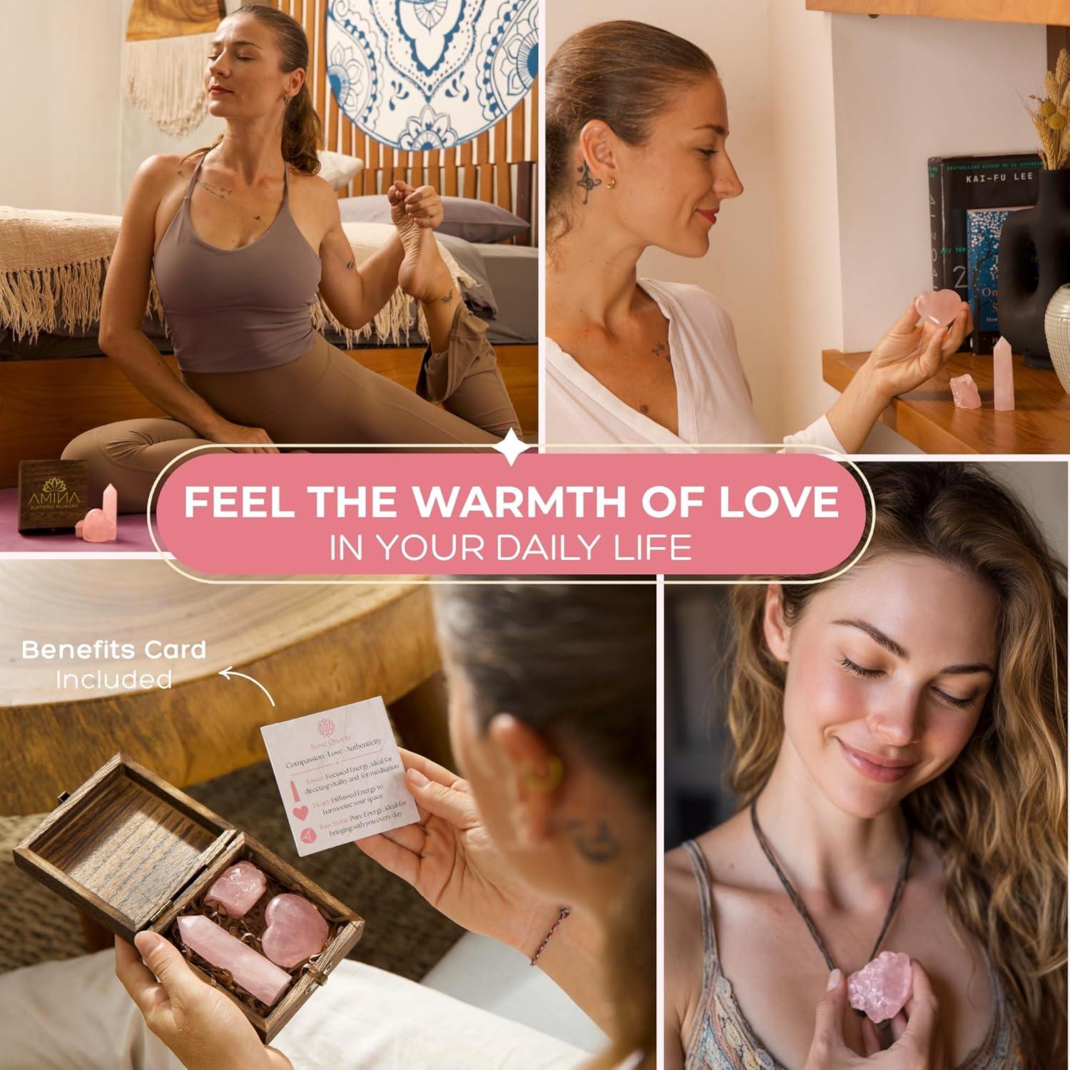 Conjunto de Cristales de Cuarzo Rosa Anima - Amor y Sanación