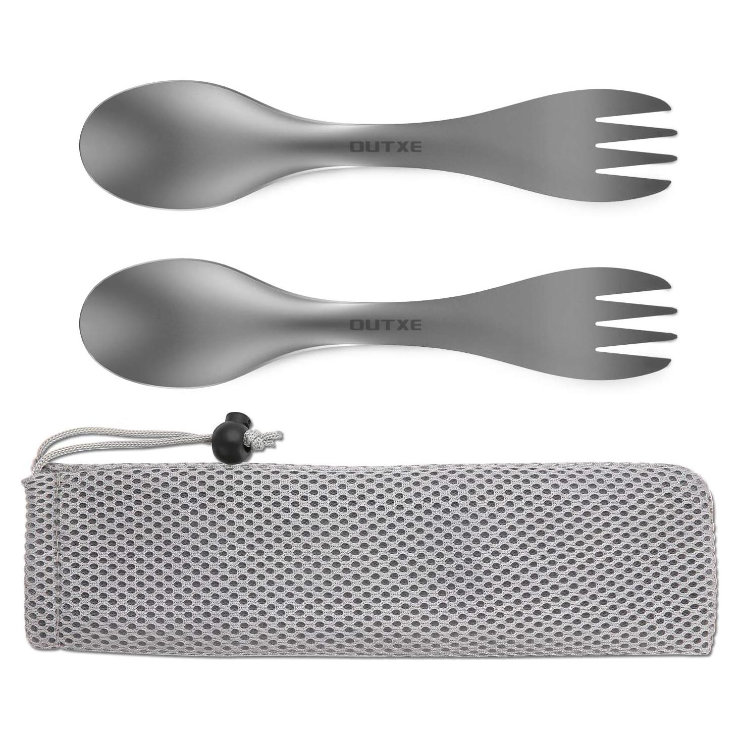 OUTXE Combo Tenedor y Cuchara Titanio 2 en 1 Ultra Ligero