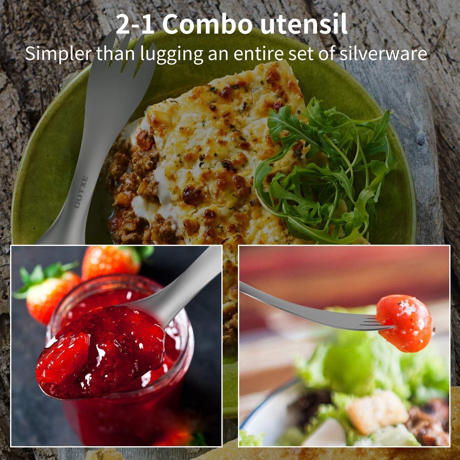 OUTXE Combo Tenedor y Cuchara Titanio 2 en 1 Ultra Ligero
