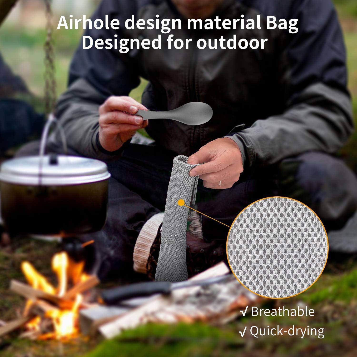 OUTXE Combo Tenedor y Cuchara Titanio 2 en 1 Ultra Ligero