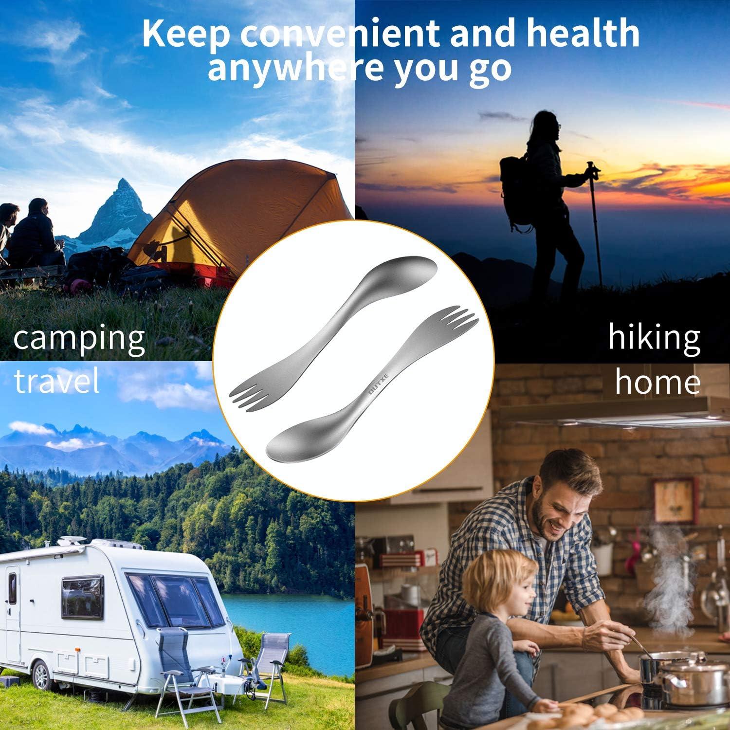 OUTXE Combo Tenedor y Cuchara Titanio 2 en 1 Ultra Ligero