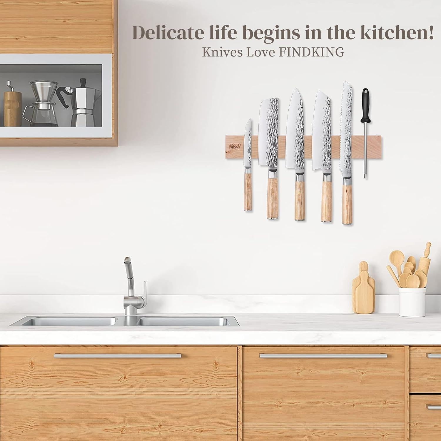 Tira Magnética de Madera FINDKING 40.64 cm Beige para Cuchillos
