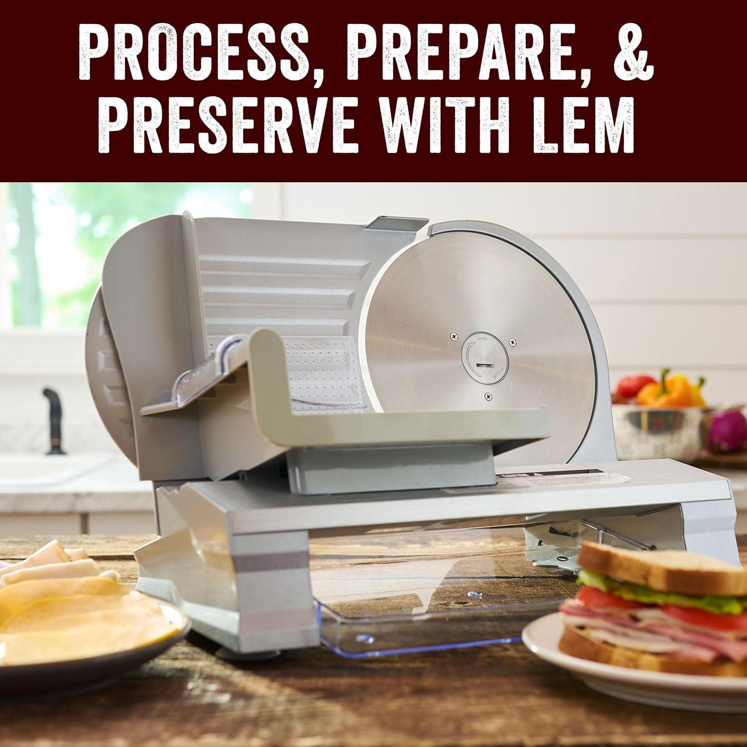 Cortadora de Carne Eléctrica LEM 21.6 cm Doble Cuchilla Inoxidable